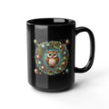 Fun Celebration Mug Coffee Cup for Special Moments & Positive Vibes Festive Owl Holiday Mug - 15oz Black Ceramic Coffee Cup