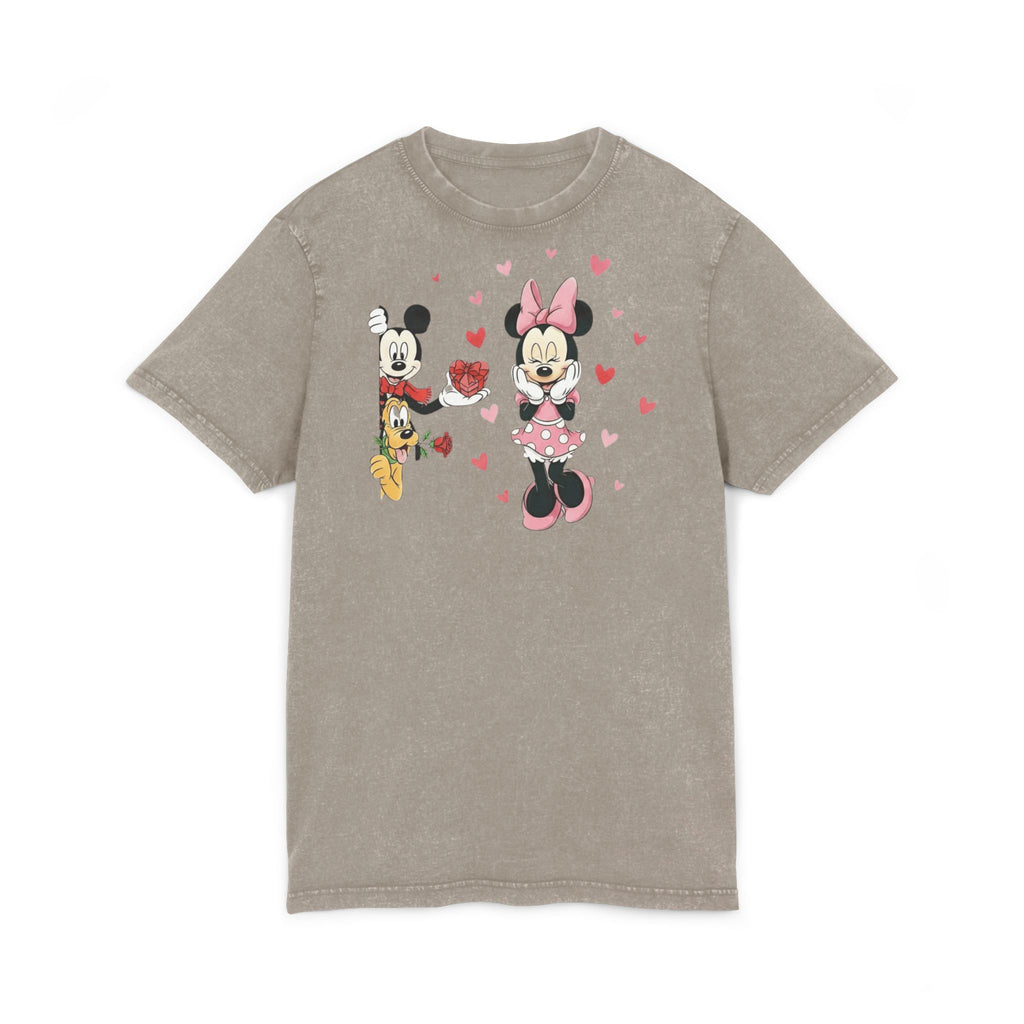 Vintage Acid-Wash Tee — Cute Cartoon Couple with Hearts