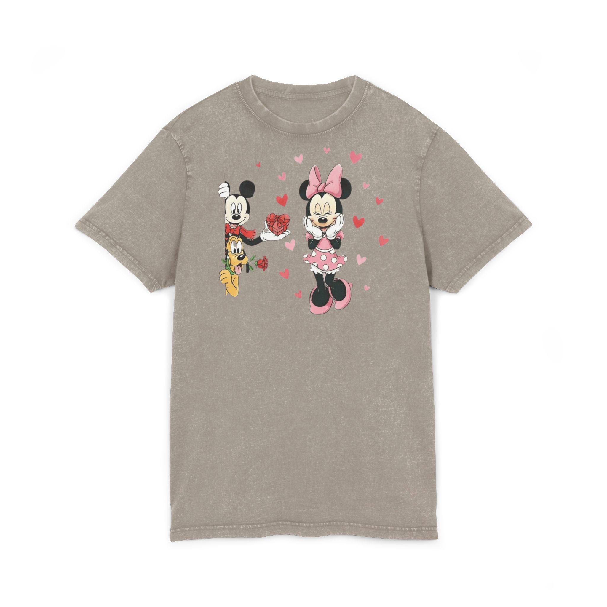 Vintage Acid-Wash Tee — Cute Cartoon Couple with Hearts