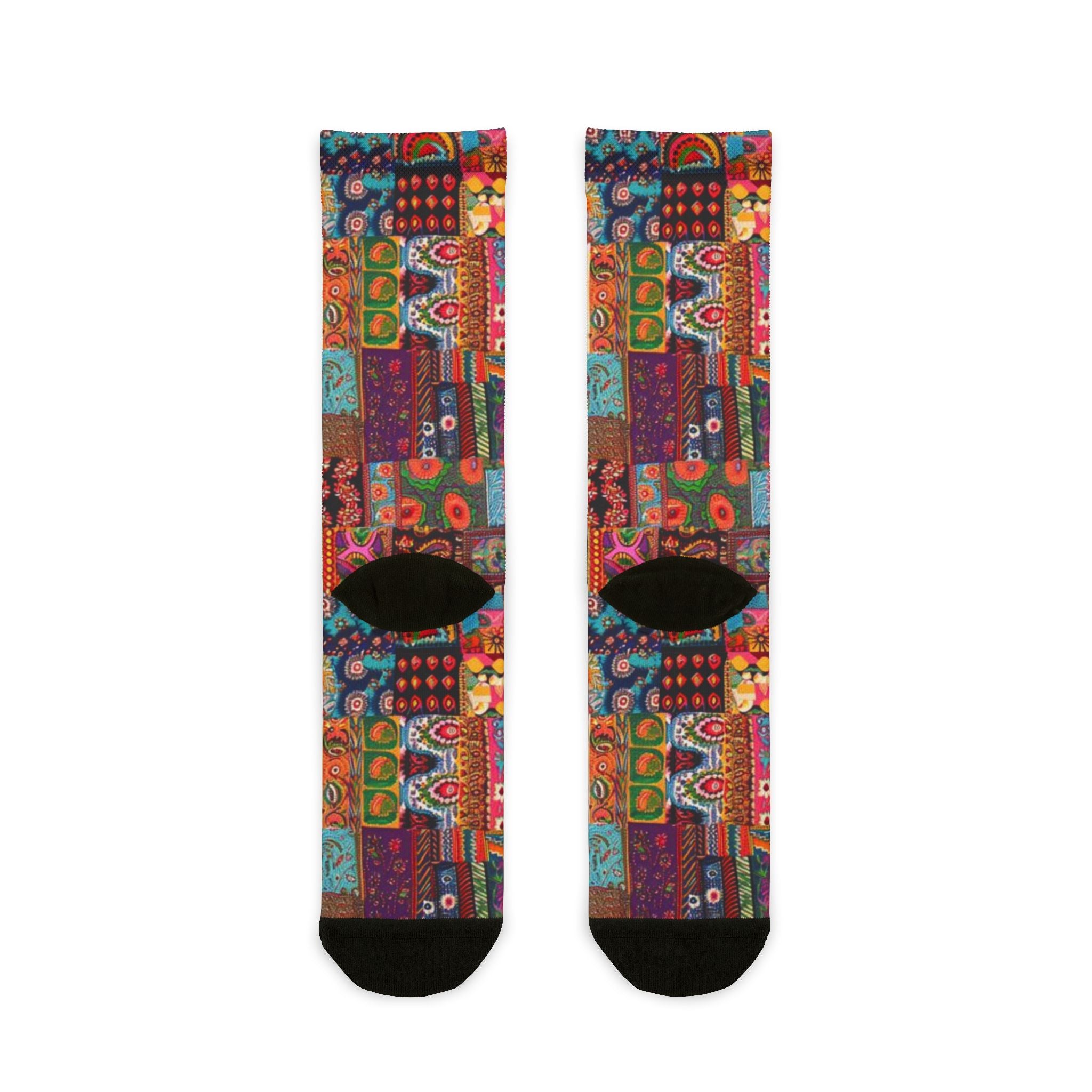 Colorful Patchwork Crew Socks Vibrant Boho Sublimation Design