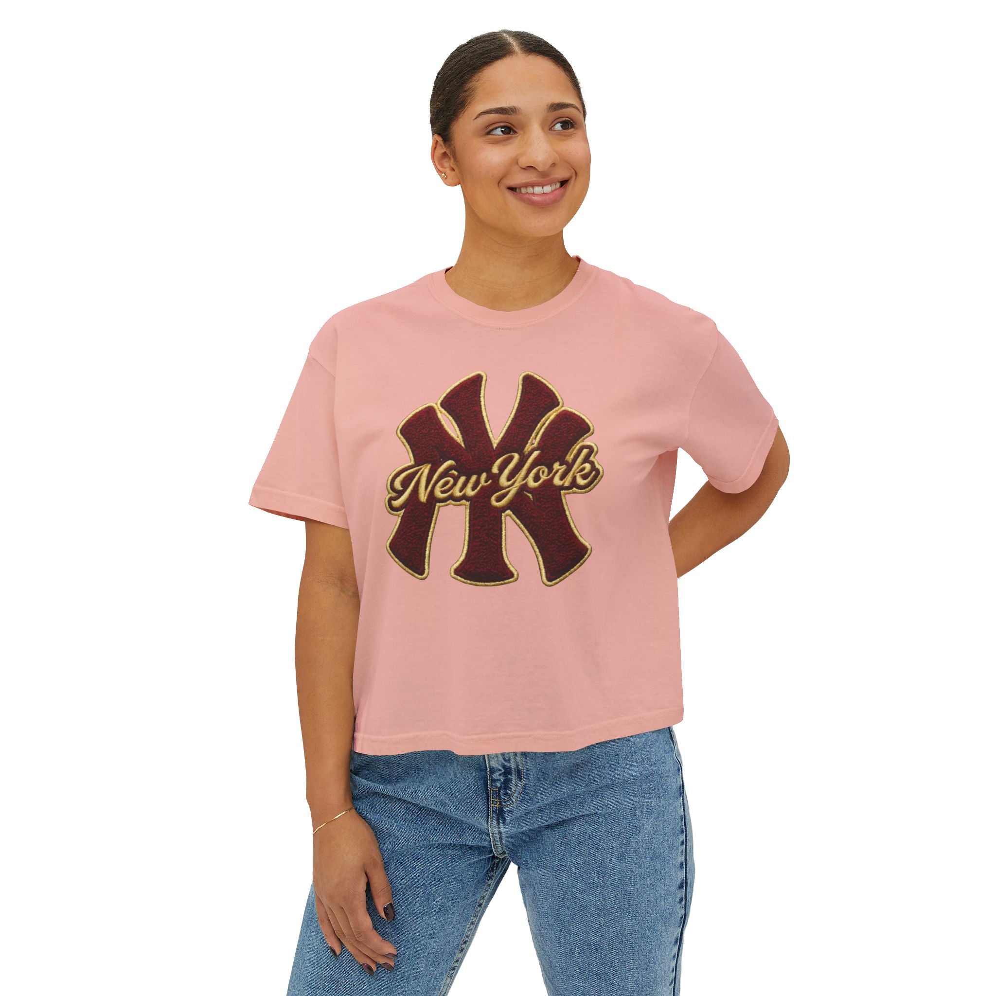 New York Script Logo Women's Boxy Tee – Vintage City Graphic T-Shirt