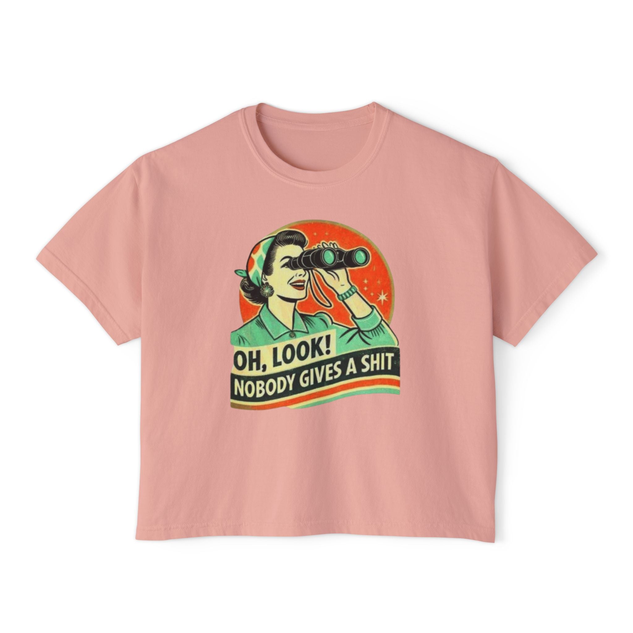 Graphic Tee — "Oh, Look! Nobody Gives a Shit" Retro Binoculars Design