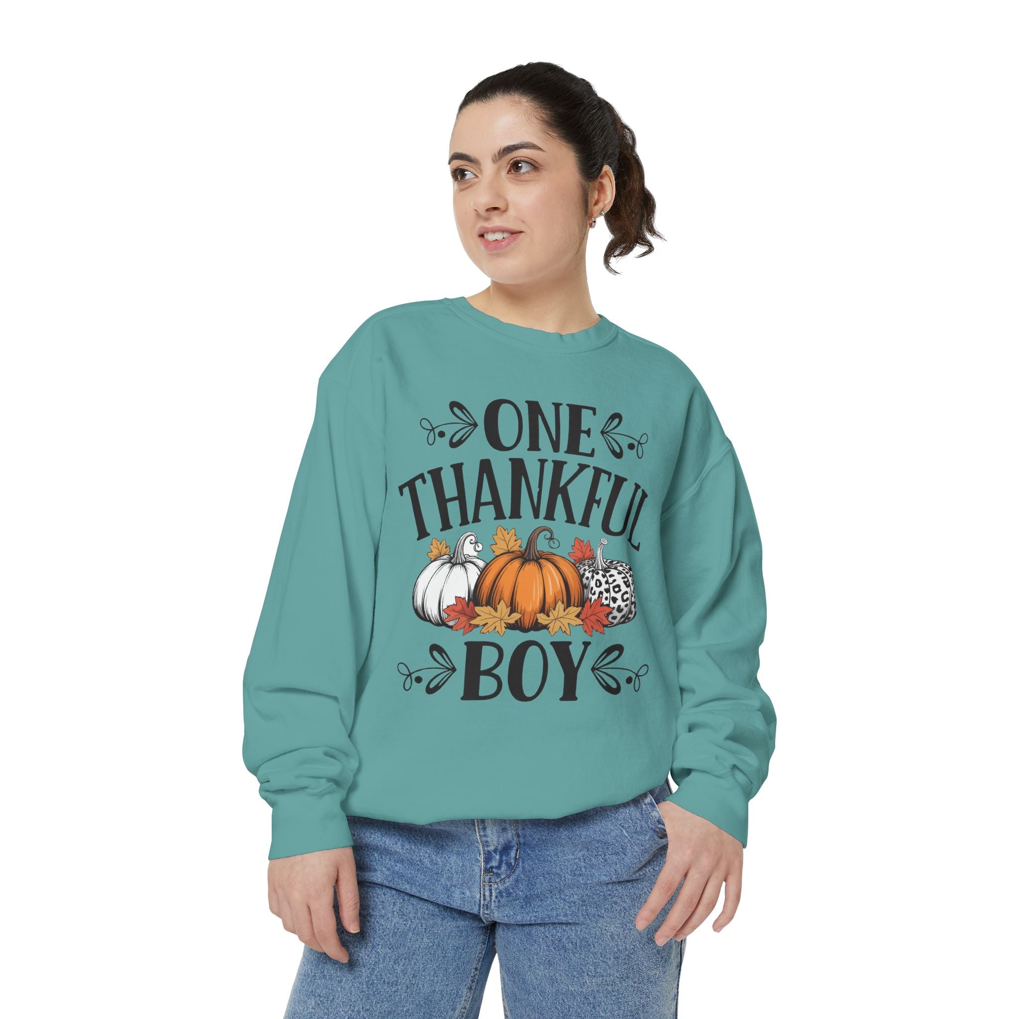 Thankful Boy Sweatshirt  Fall Pumpkin Thanksgiving Crewneck Fall T-Shirts and Sweatshirts Collection