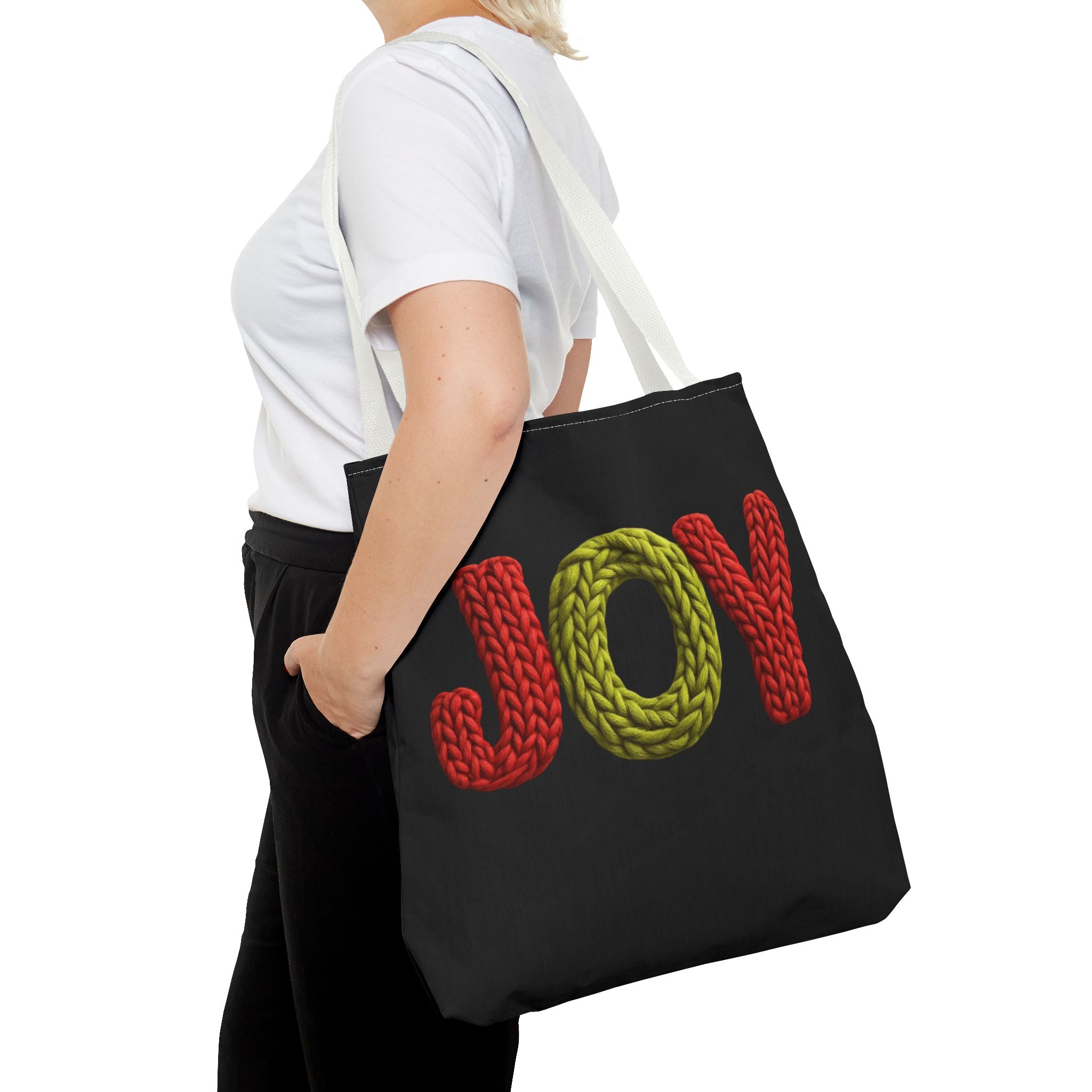 Christmas Tote Bag  Festive Holiday DesigJoy Knit Tote Bag  Colorful 'JOY' Yarn Design, Cozy Holiday Gift Tote