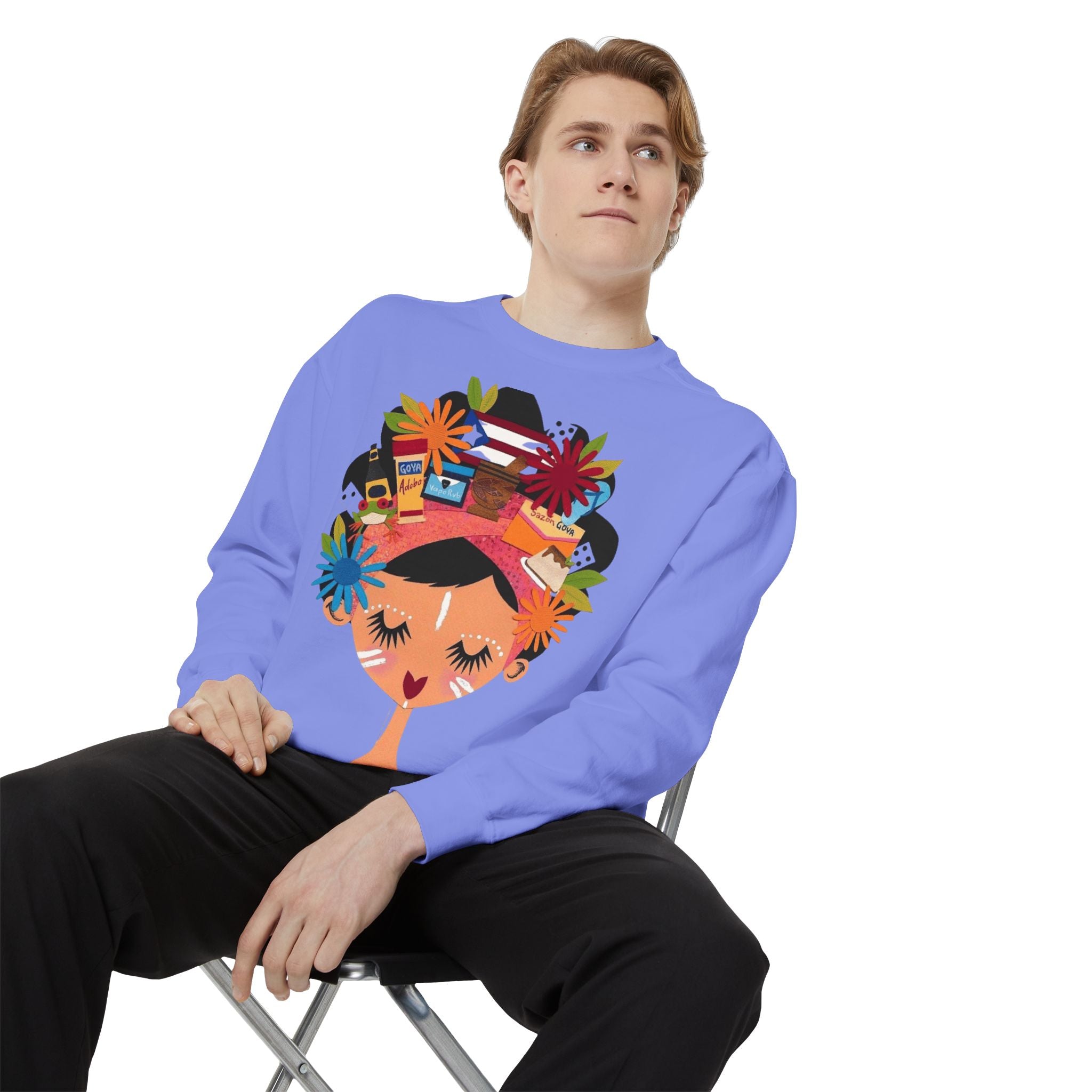 Floral Fiesta Sweatshirt — Colorful Tropical Woman Graphic Puerto Rico Navidades