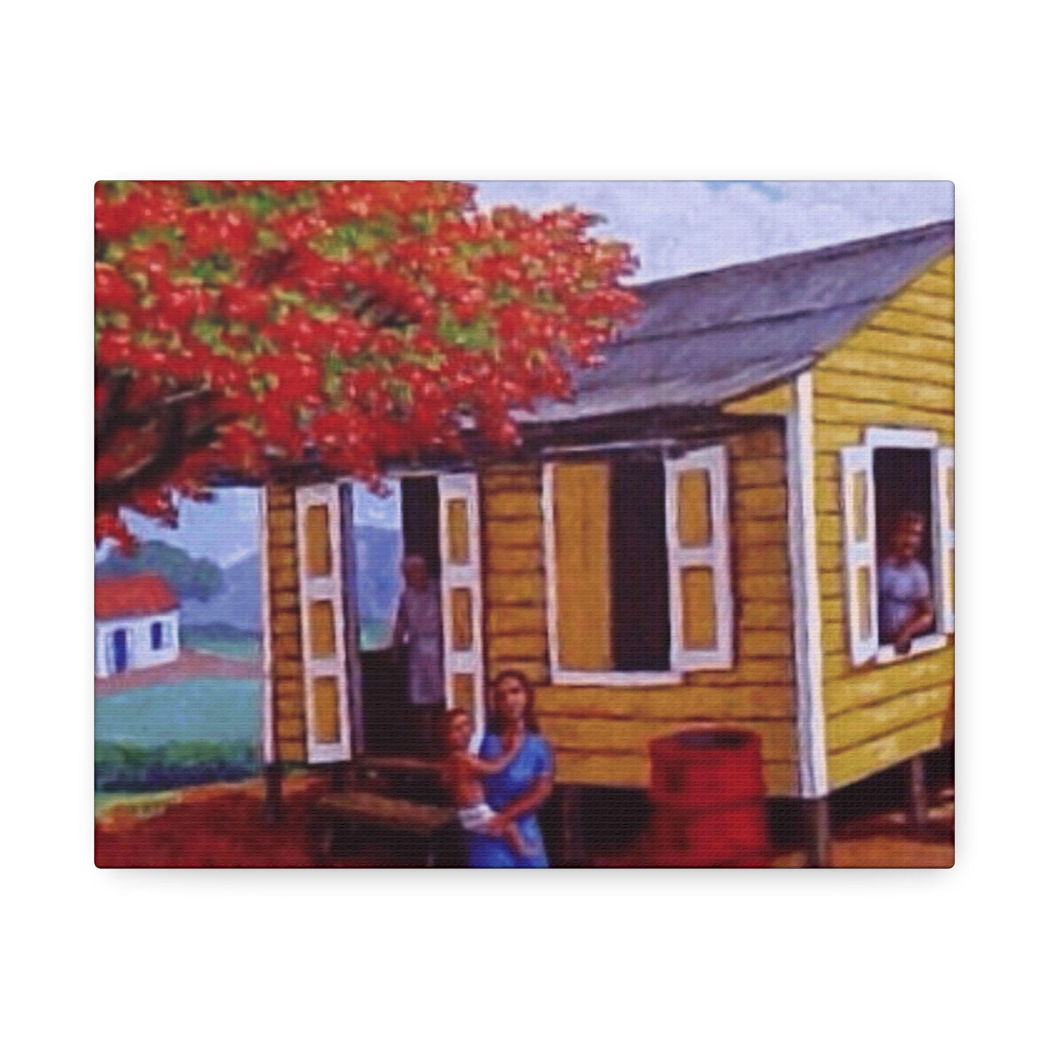 The Soul of Puerto RicoCaribbean Cottage Stretched Canvas  Tropical Village Scene Wall Art