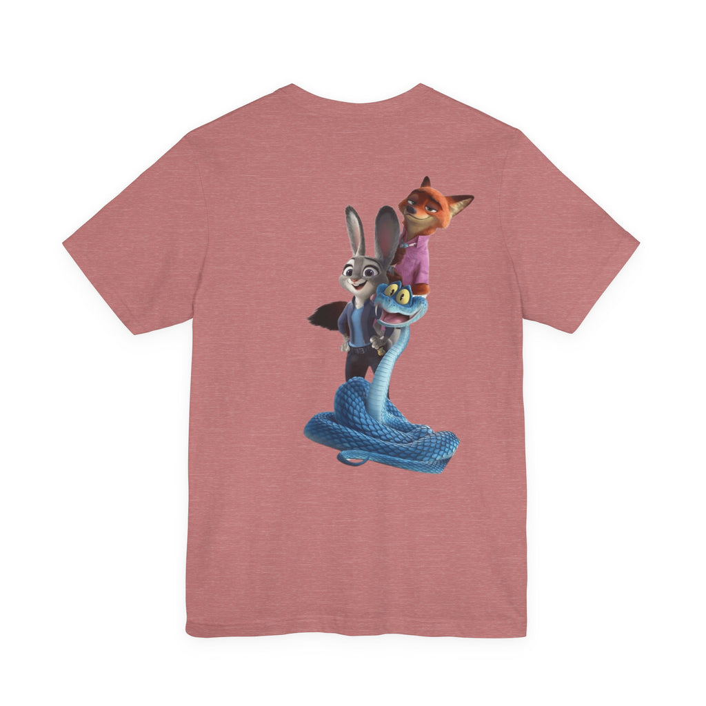Animated Character Tee — Cute Fox & Bunny Stack Graphic T-Shirt  cartoon-style Christmas artwork