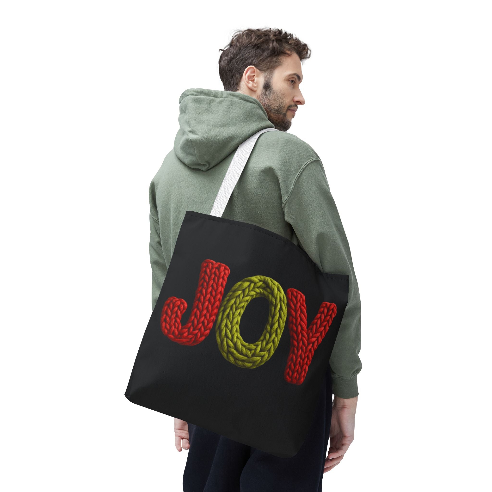 Christmas Tote Bag  Festive Holiday DesigJoy Knit Tote Bag  Colorful 'JOY' Yarn Design, Cozy Holiday Gift Tote