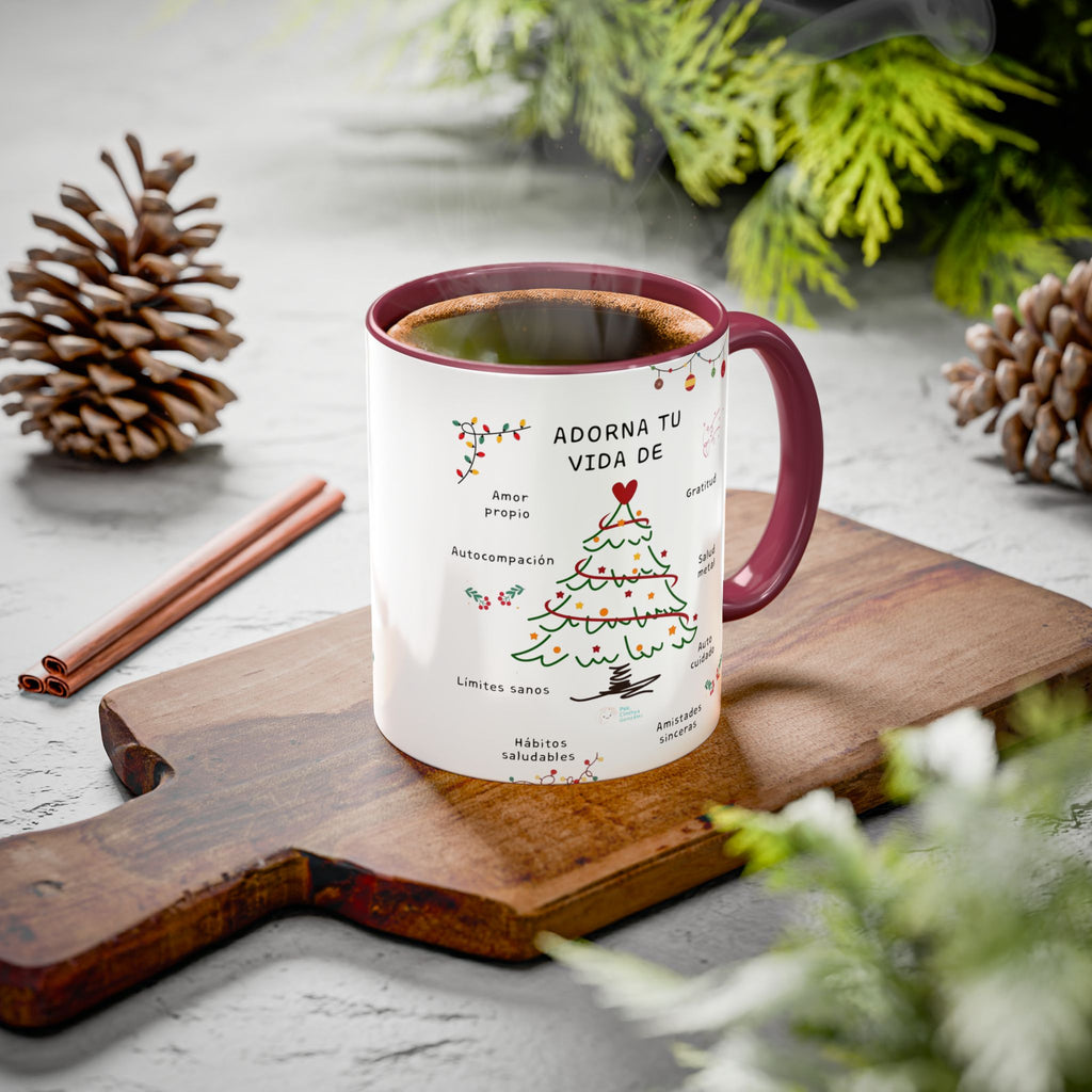 Mug — 'Adorna Tu Vida' Christmas Tree Spanish Holiday Coffee Mug (11oz/15oz)