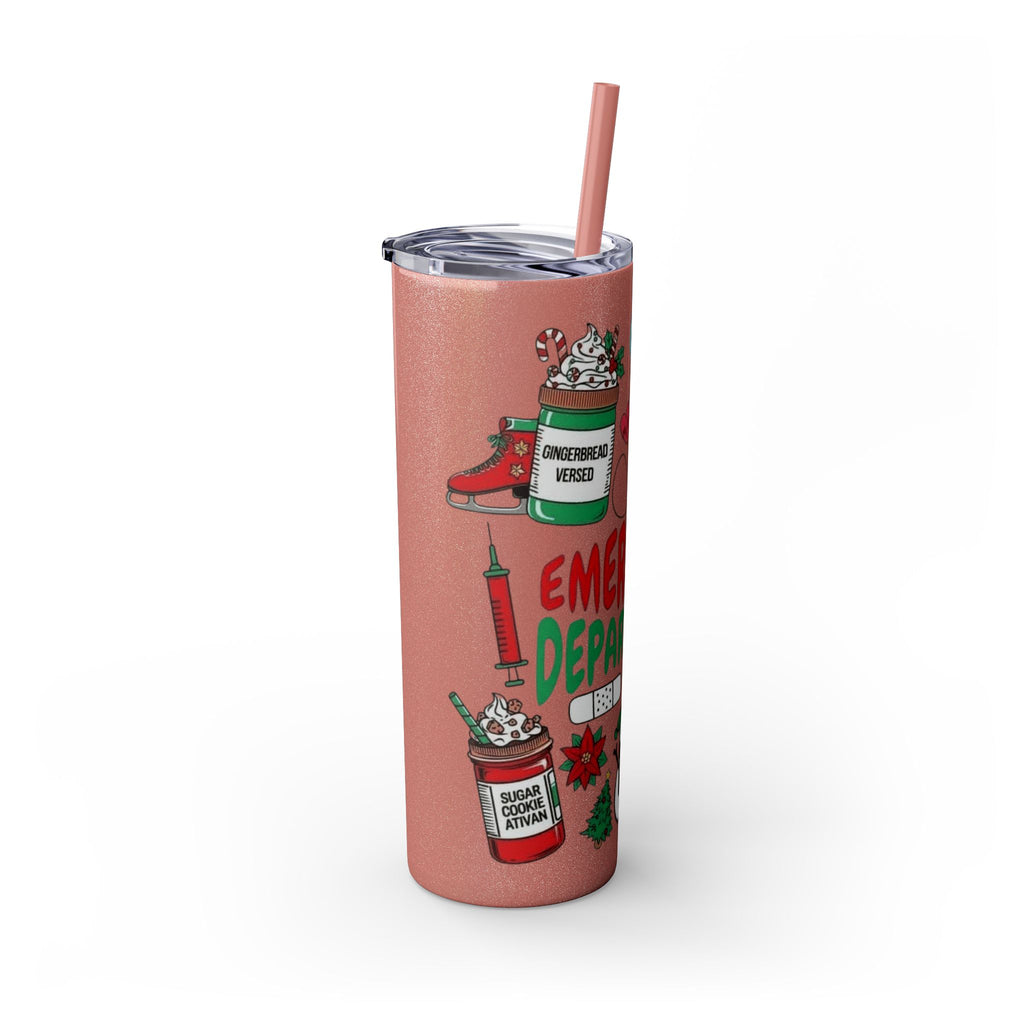 Emergency Department Nurse Christmas Skinny Tumbler - 20oz Holiday Medical Travel Cup with Straw Medical Christmas Mug