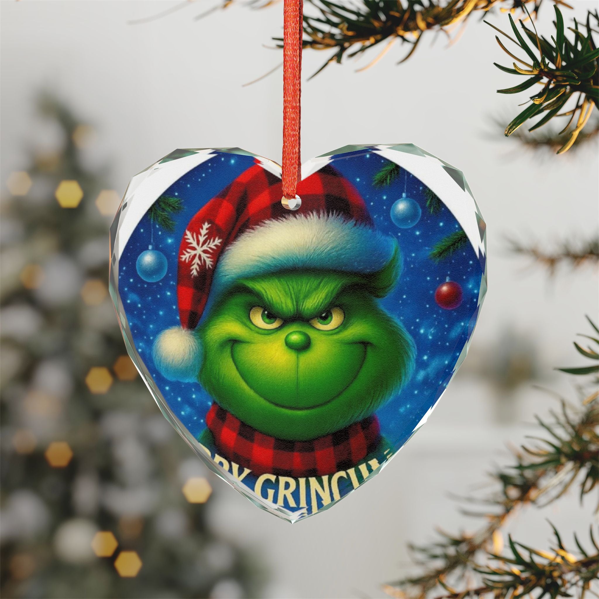 Grinch Heart Glass Ornament - Festive Holiday Decor