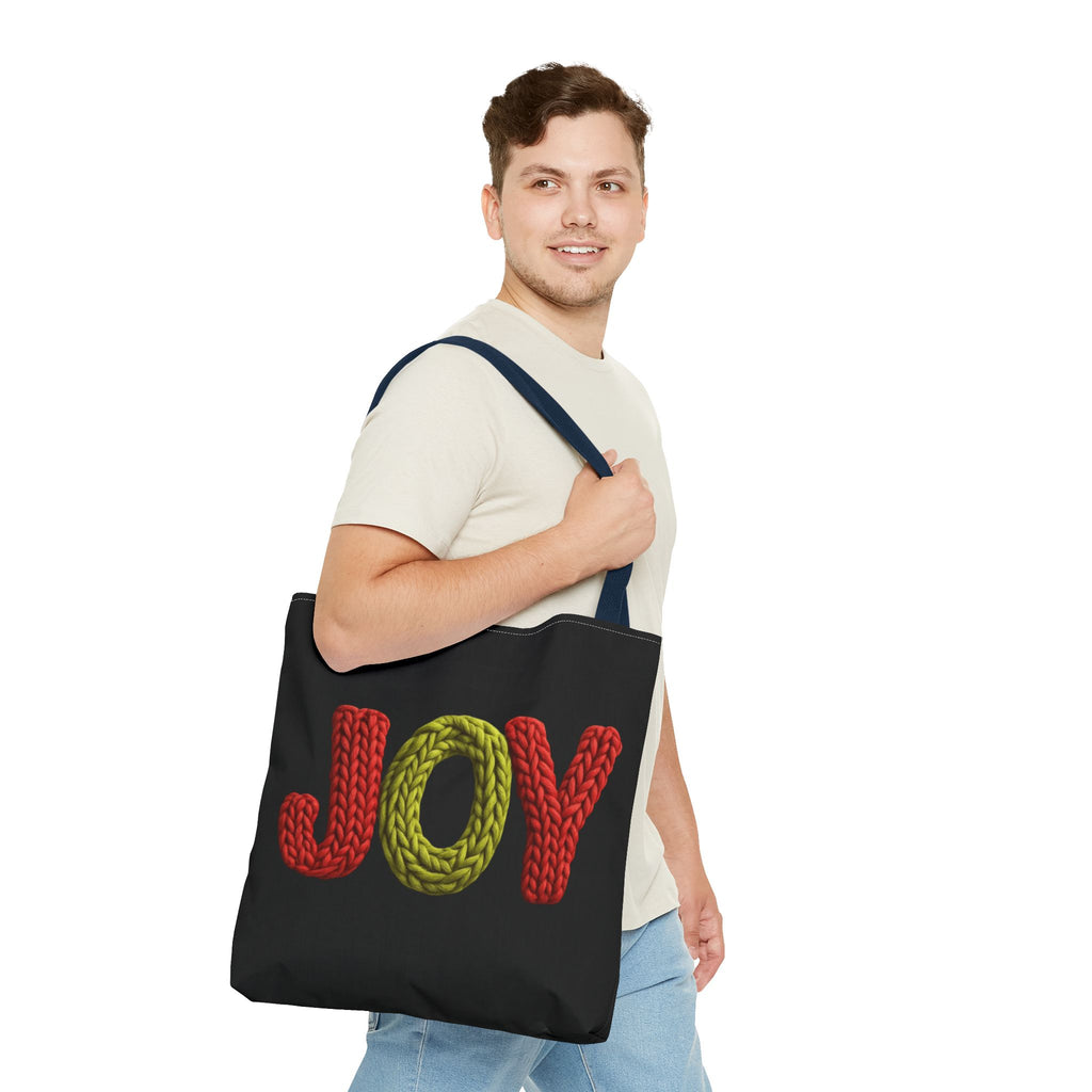 Christmas Tote Bag  Festive Holiday DesigJoy Knit Tote Bag  Colorful 'JOY' Yarn Design, Cozy Holiday Gift Tote