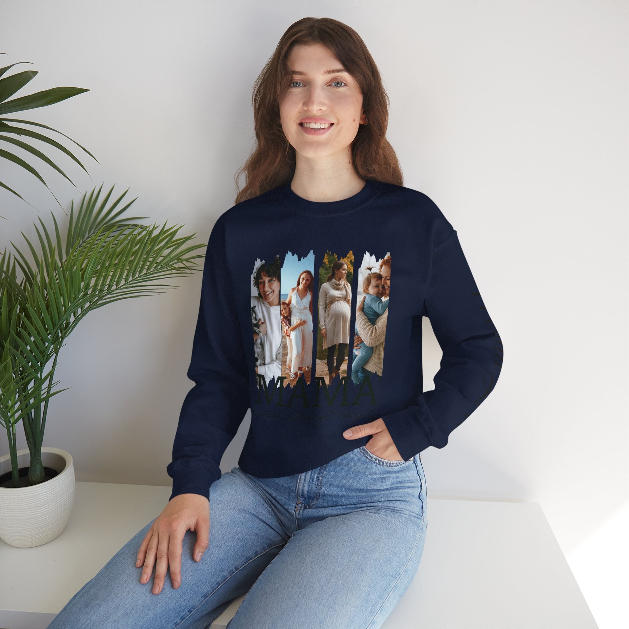 Mama Photo Collage Sweatshirt — "MAMA: clothed in strength & dignity" Sleeve Script