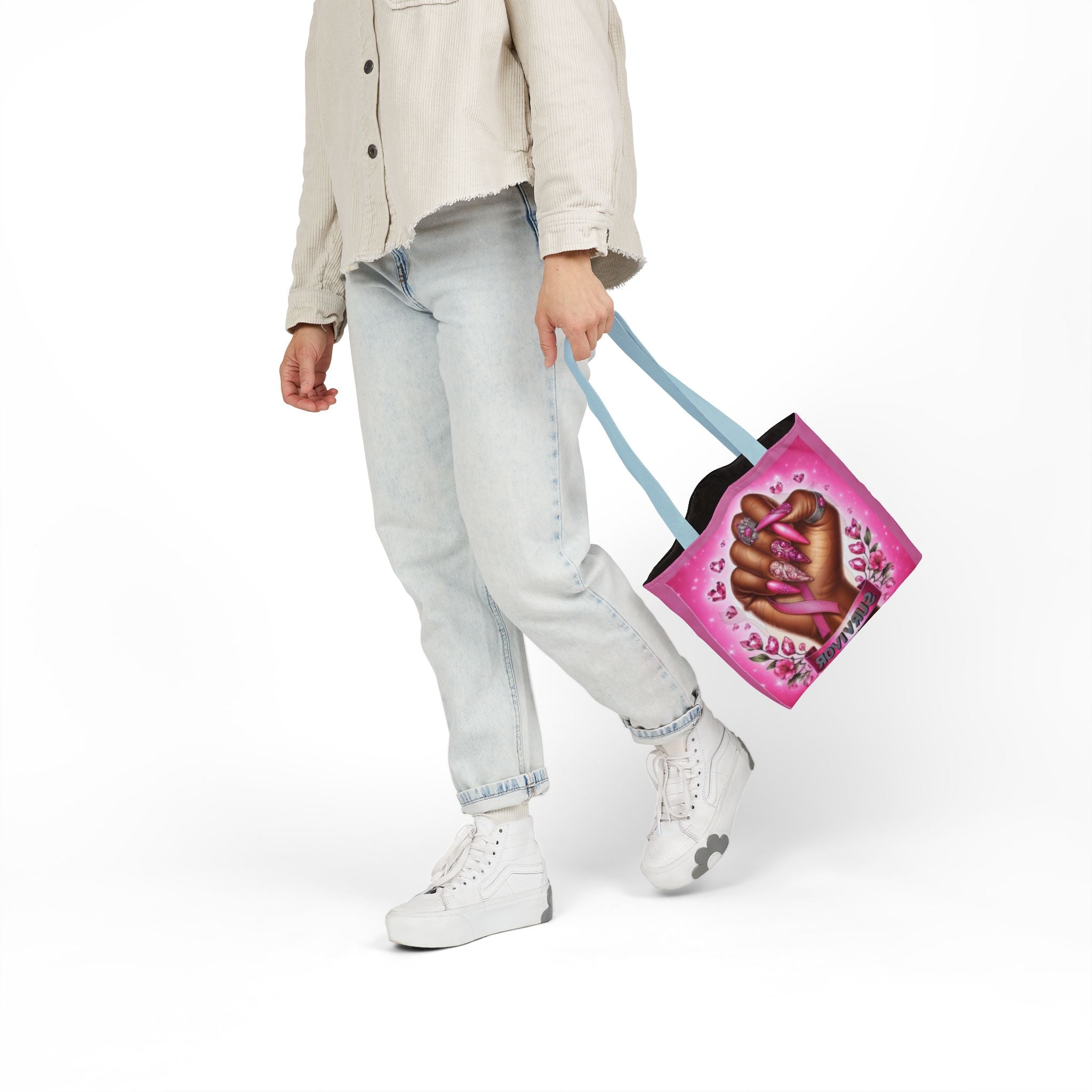 Breast Cancer Survivor Tote Bag  Pink Ribbon Empowerment Canvas Tote