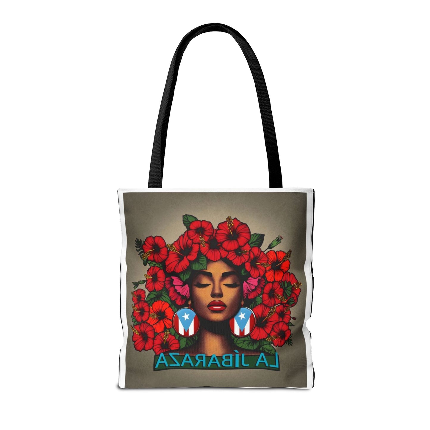 La Jíbara Tote Bag — Puerto Rican Floral Portrait Canvas Tote Puerto Rico Christmas Tote