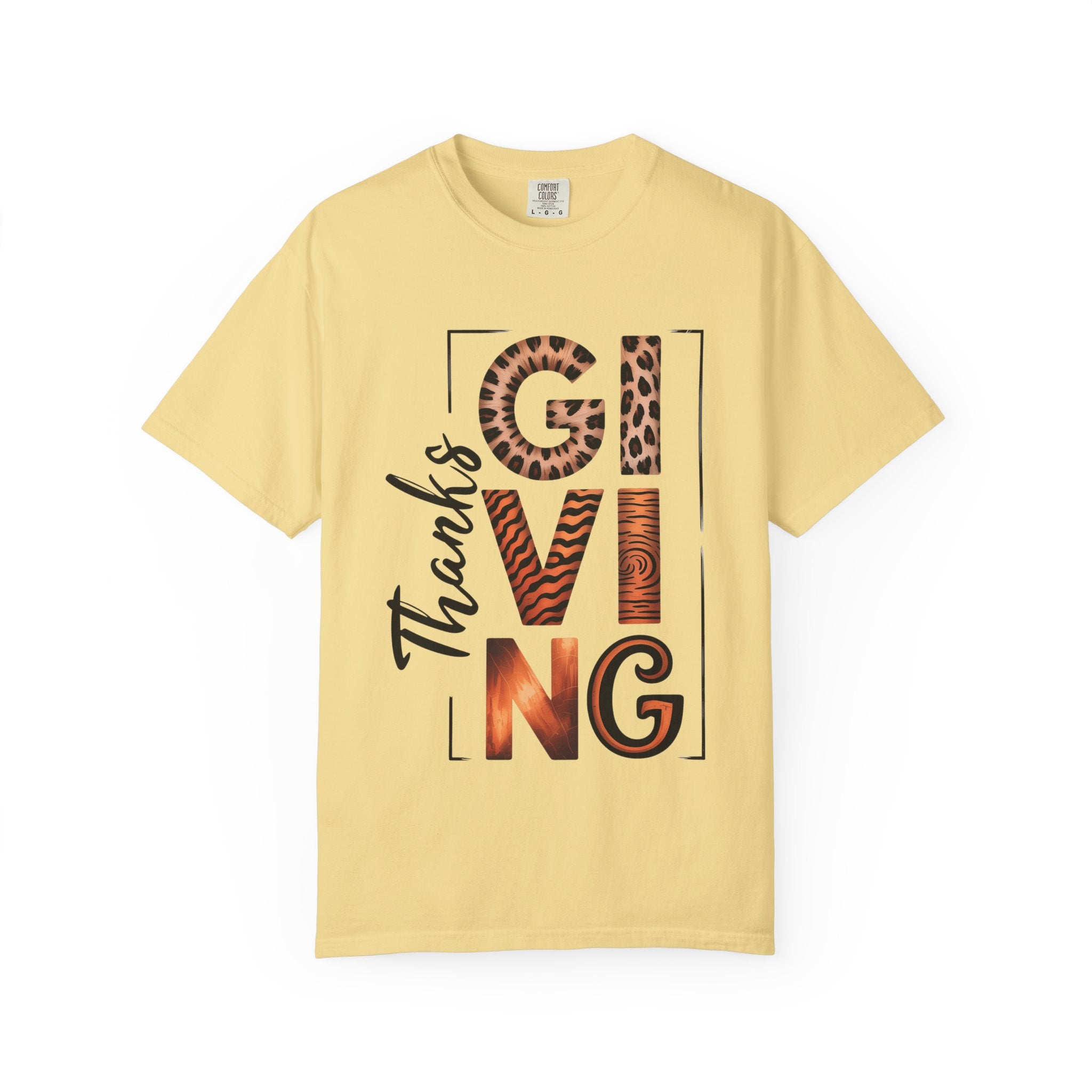 Fall T-Shirts and Sweatshirts Collection Giving Thanks T-Shirt Thanksgiving Graphic Tee with Leopard & Wood Pattern Letters