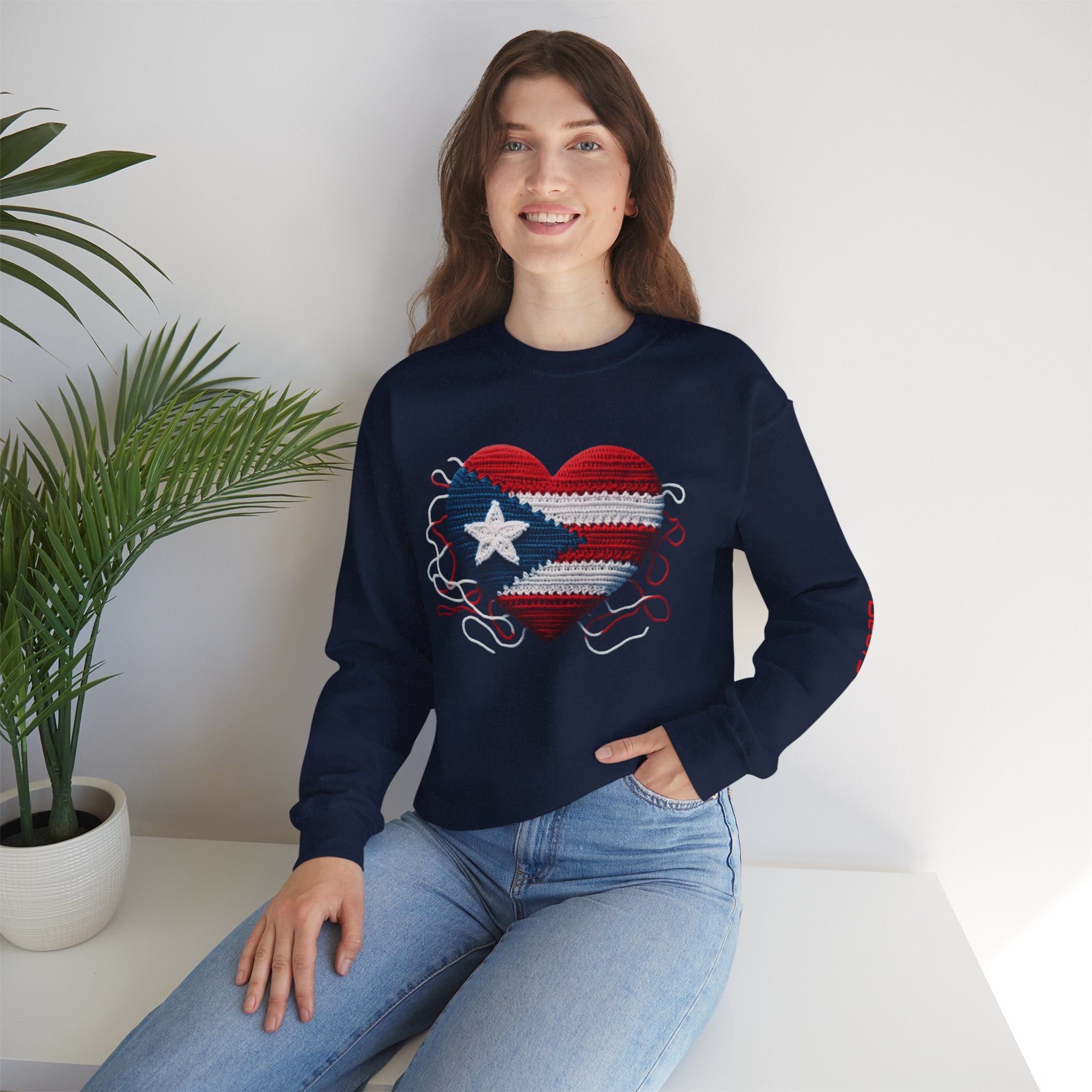 Puerto Rico Heart Crewneck Sweatshirt  Puerto Rican Flag Heart Knit Design