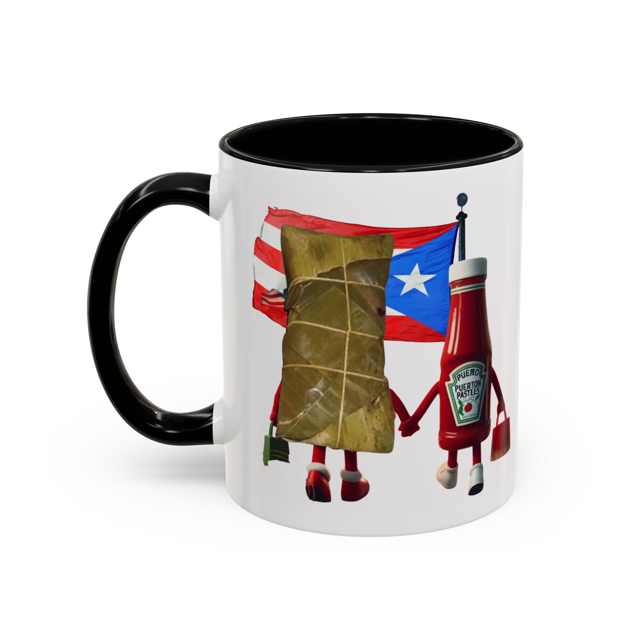Puerto Rican Flag Ketchup & Pasteles Coffee Mug — Funny Food Friends Accent Mug (11/15oz)