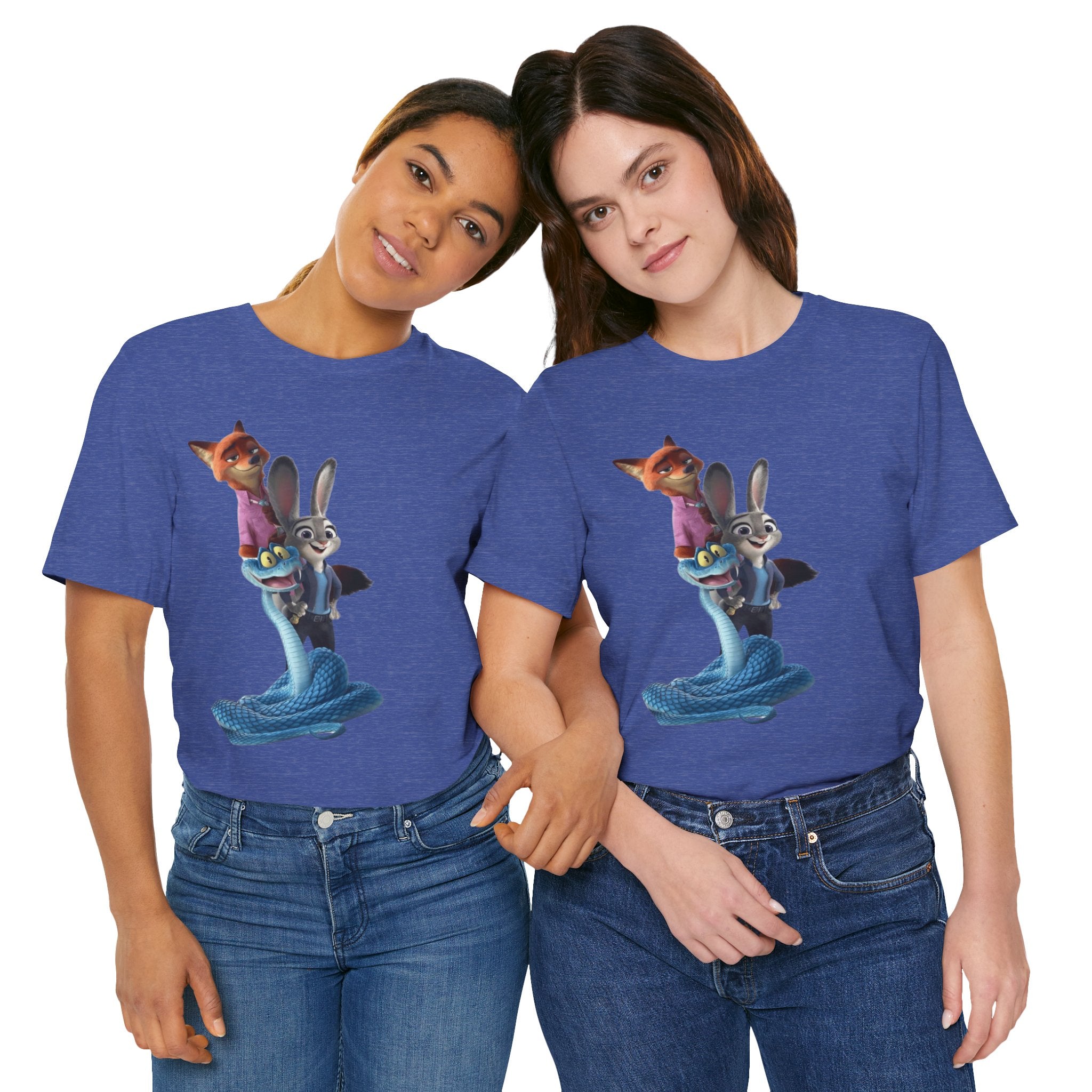 Animated Character Tee — Cute Fox & Bunny Stack Graphic T-Shirt  cartoon-style Christmas artwork