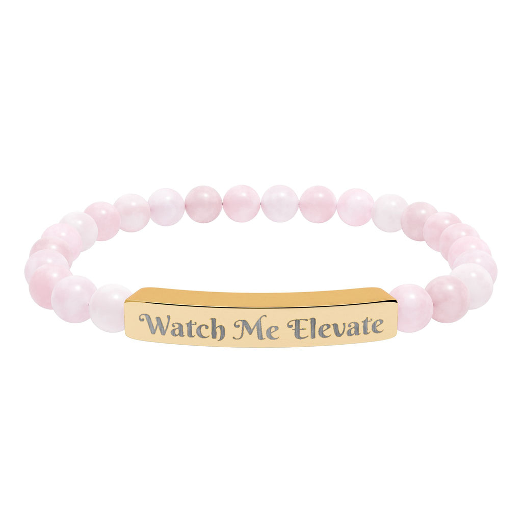 Watch M e Elevate Engraved Natural Stone Stretch Bar Bracelet – Custom Message Beaded Bracelet
