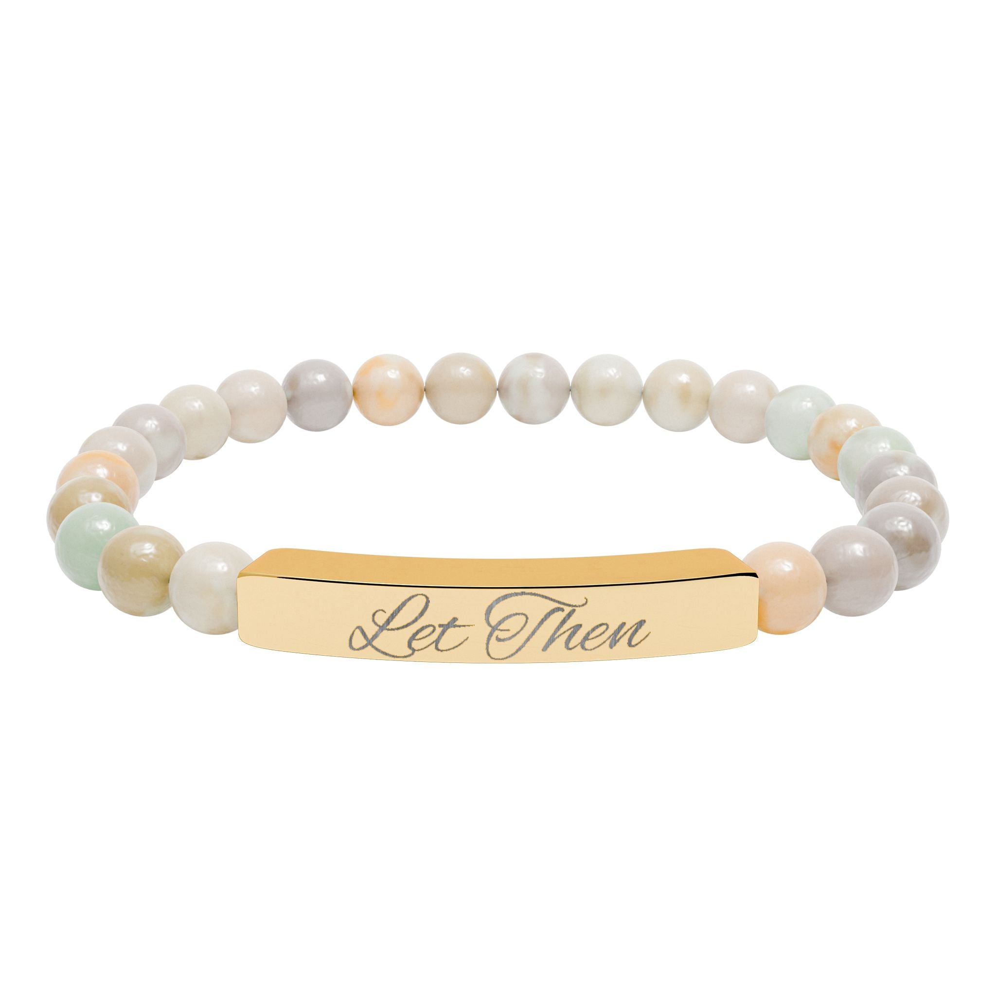 Engravable Natural Stone Bar Bracelet — Stretch Beaded Personalized Jewelry