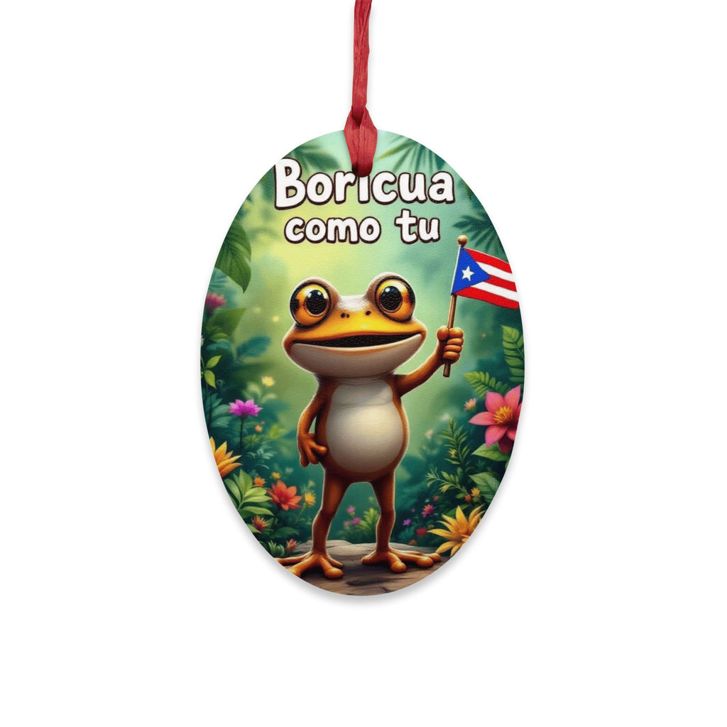 Boricua Como Tú Wooden Ornament – Puerto Rican Flag Frog Holiday Decor