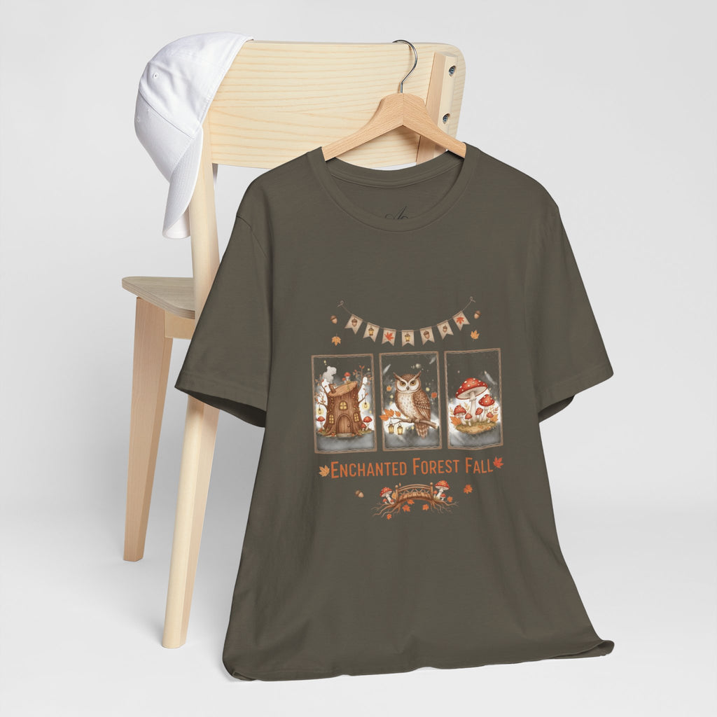 Enchanted Forest Fall Tee, Cute Owl Shirt, Autumn Graphic Tee, Nature Lover Gift, Cozy Fall Apparel, Wildlife T-Shirt, Unisex Fall Top