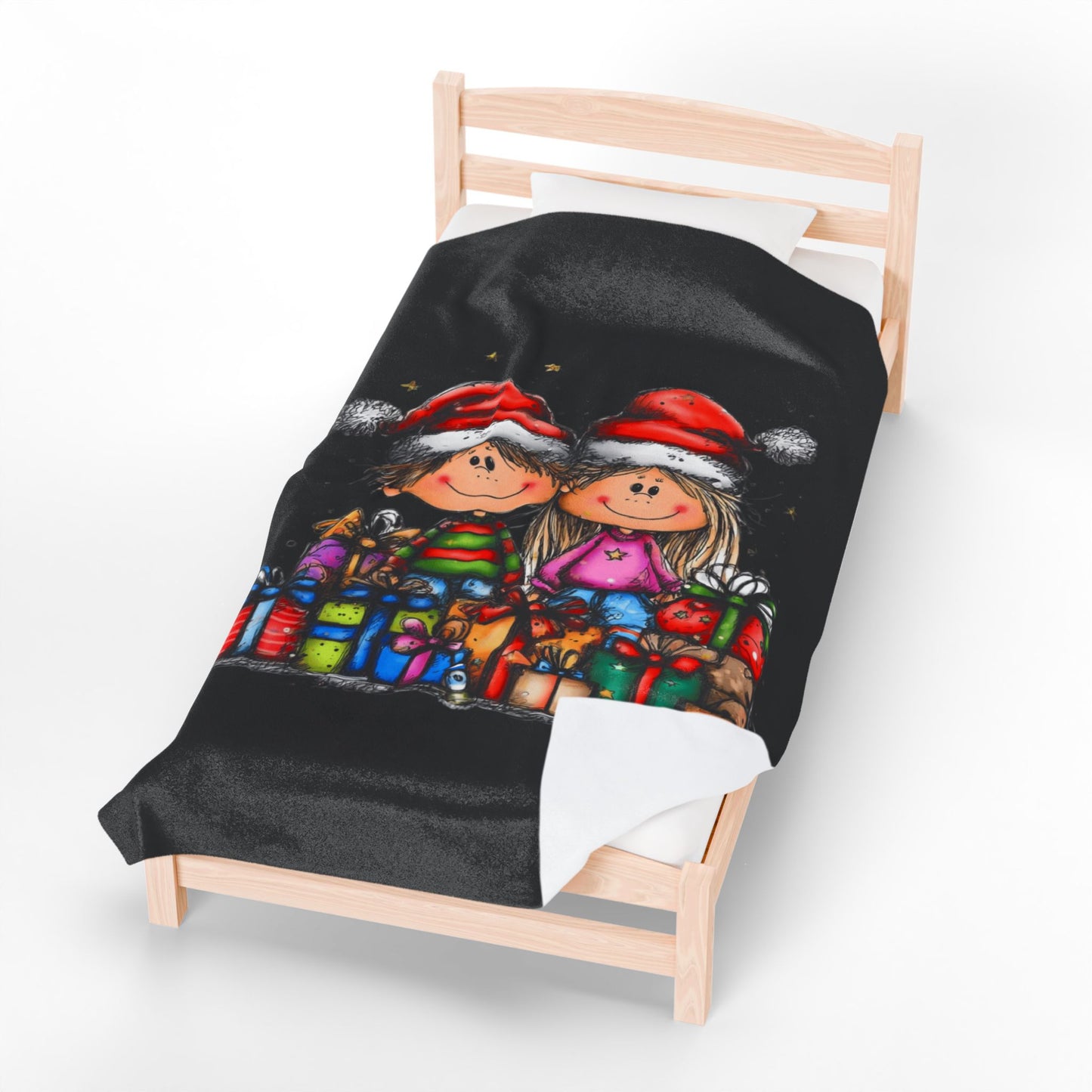 Christmas Kids & Gifts Velveteen Plush Blanket