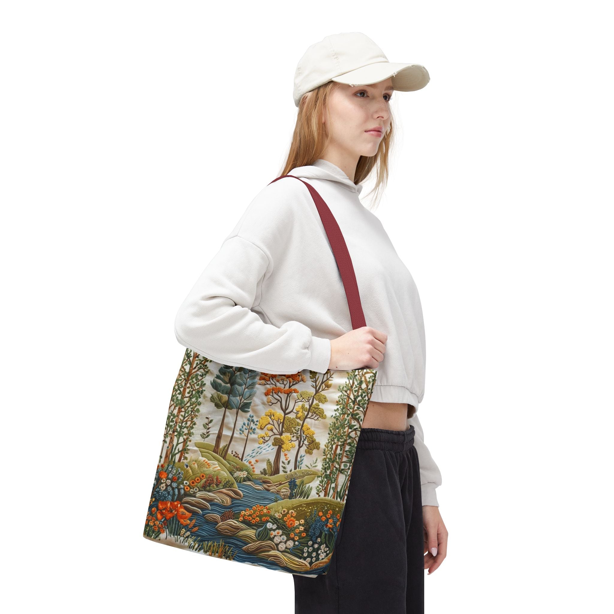 Scenic Meadow Tote Crochet-Decorated Tote Bags