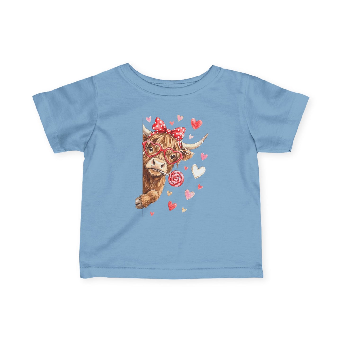 Infant Tee  Watercolor Highland Cow with Hearts (Cute Valentine Baby Top)