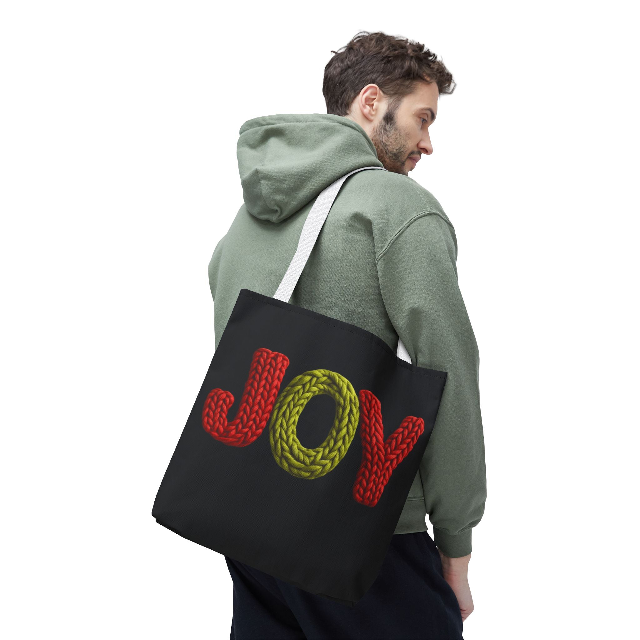 Christmas Tote Bag  Festive Holiday DesigJoy Knit Tote Bag  Colorful 'JOY' Yarn Design, Cozy Holiday Gift Tote