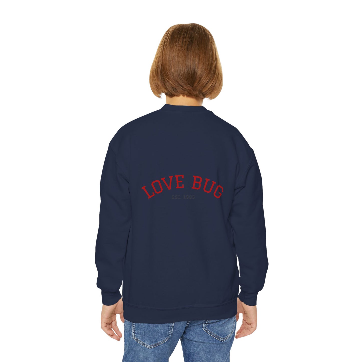 Youth Sweatshirt  Cute Girl with Heart Shower "Love Bug" Crewneck