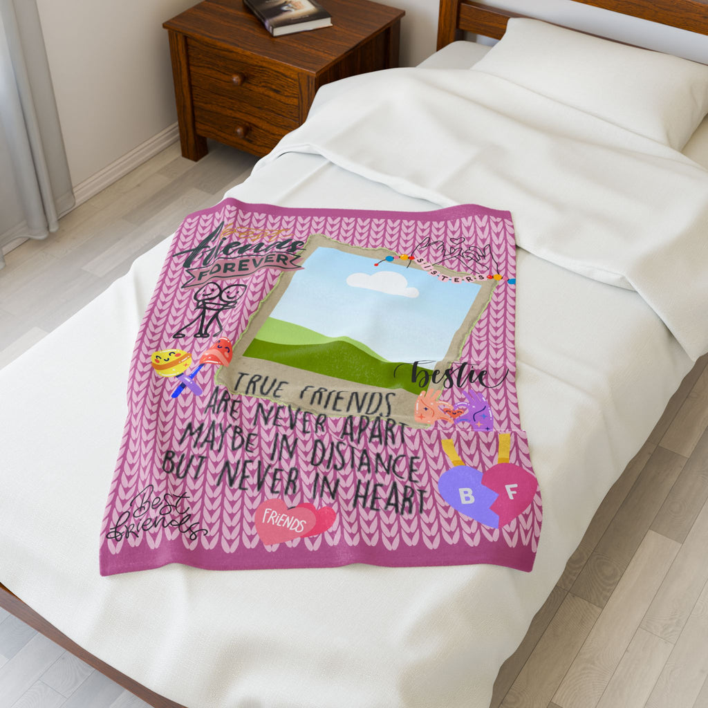 Friends Forever Velveteen Plush Blanket – "True Friends Are Never Apart" Cozy Keepsake for Besties