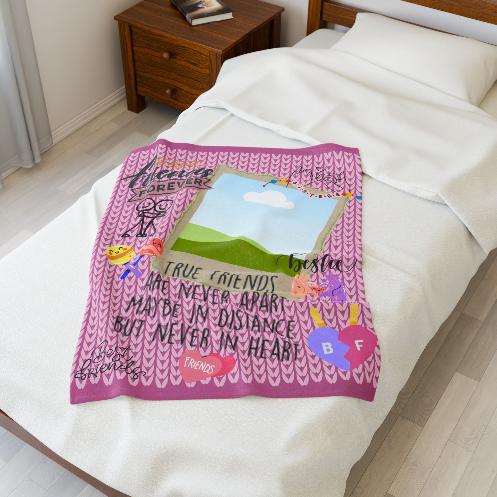 Friends Forever Velveteen Plush Blanket – "True Friends Are Never Apart" Cozy Keepsake for Besties