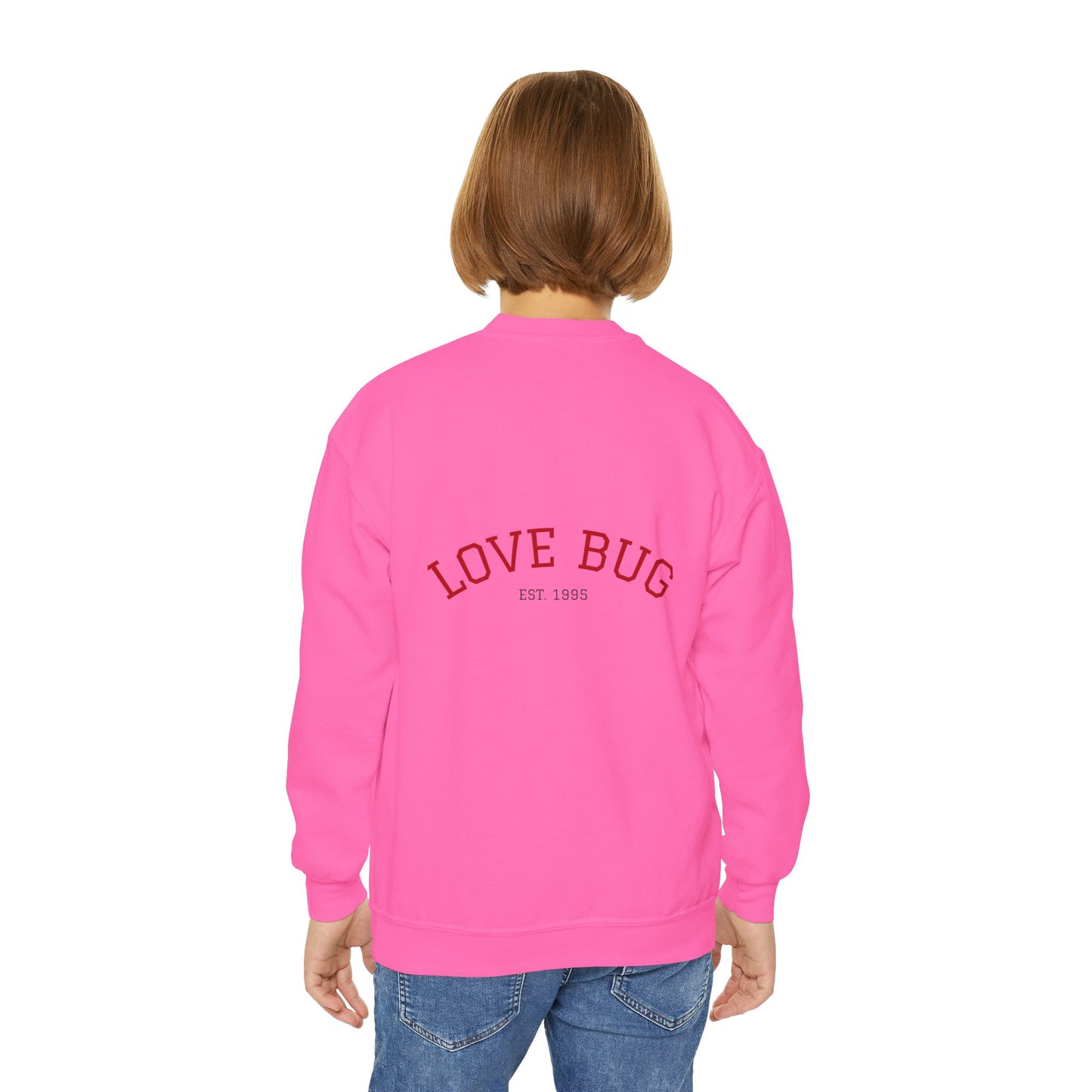 Youth Sweatshirt  Cute Girl with Heart Shower "Love Bug" Crewneck