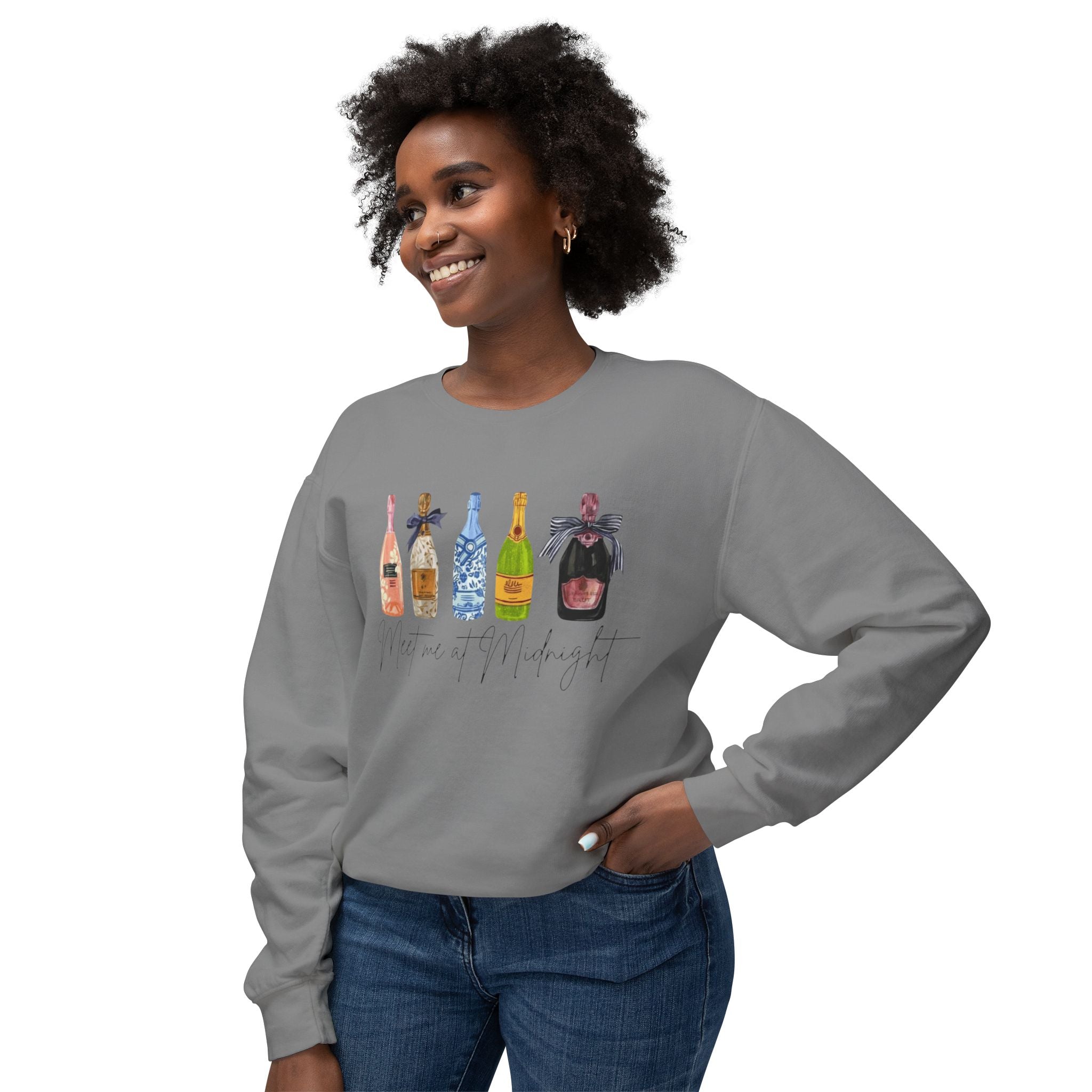 Champagne Bottles Crewneck Sweatshirt  Celebratory Bubbly Graphic