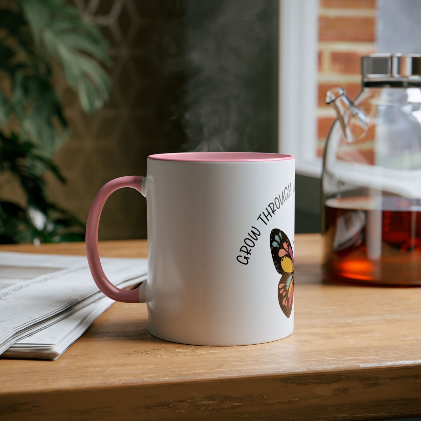 Start your day with meaning. Inspirational Two-Tone Mug for Growth Mindset, Butterfly Design, Coffee or Tea Lover Gift, Motivational Quote, Perfect for Self-Care