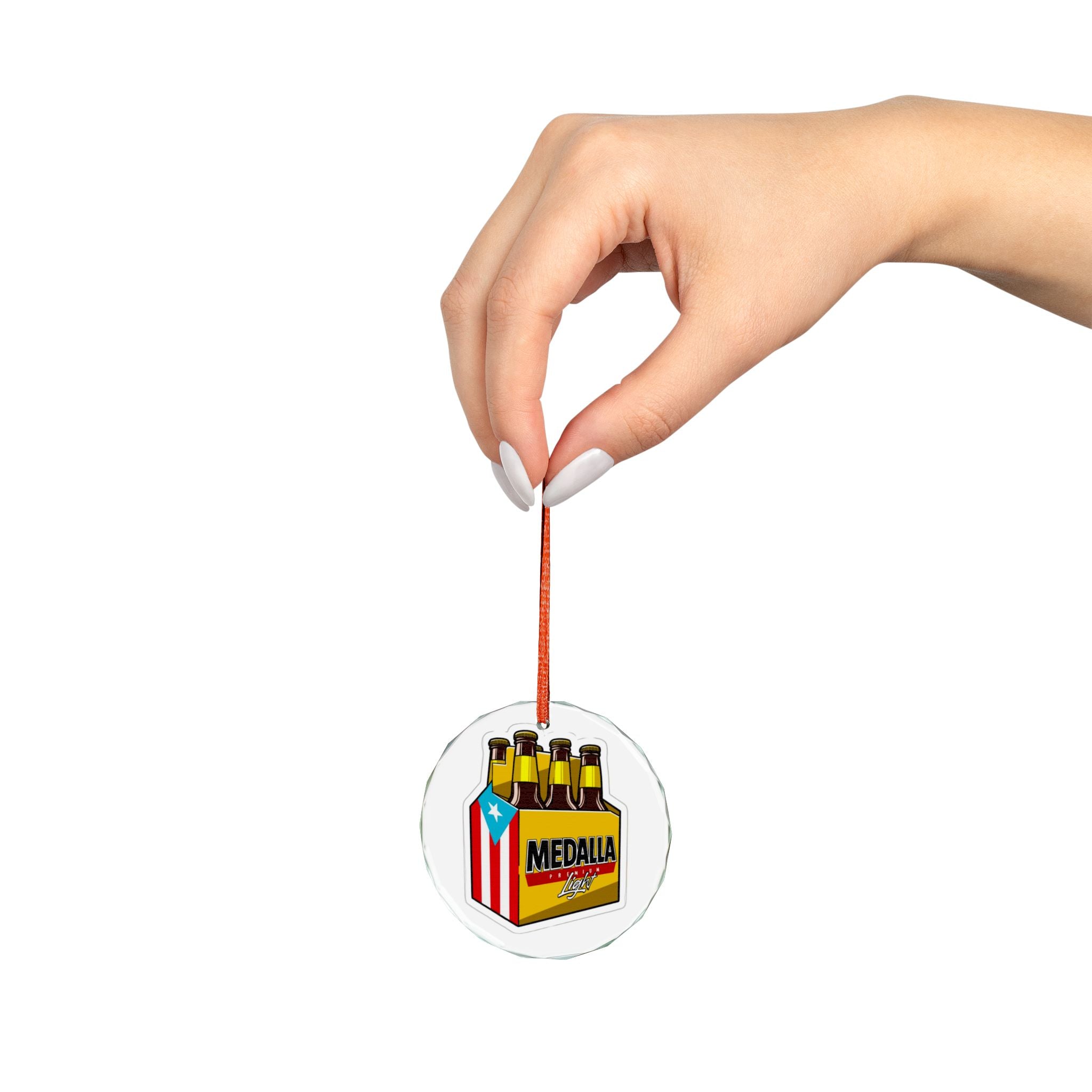 Puerto Rican glass ornament Heart-Shaped Crystal Ornament - Medalla Beer Design
