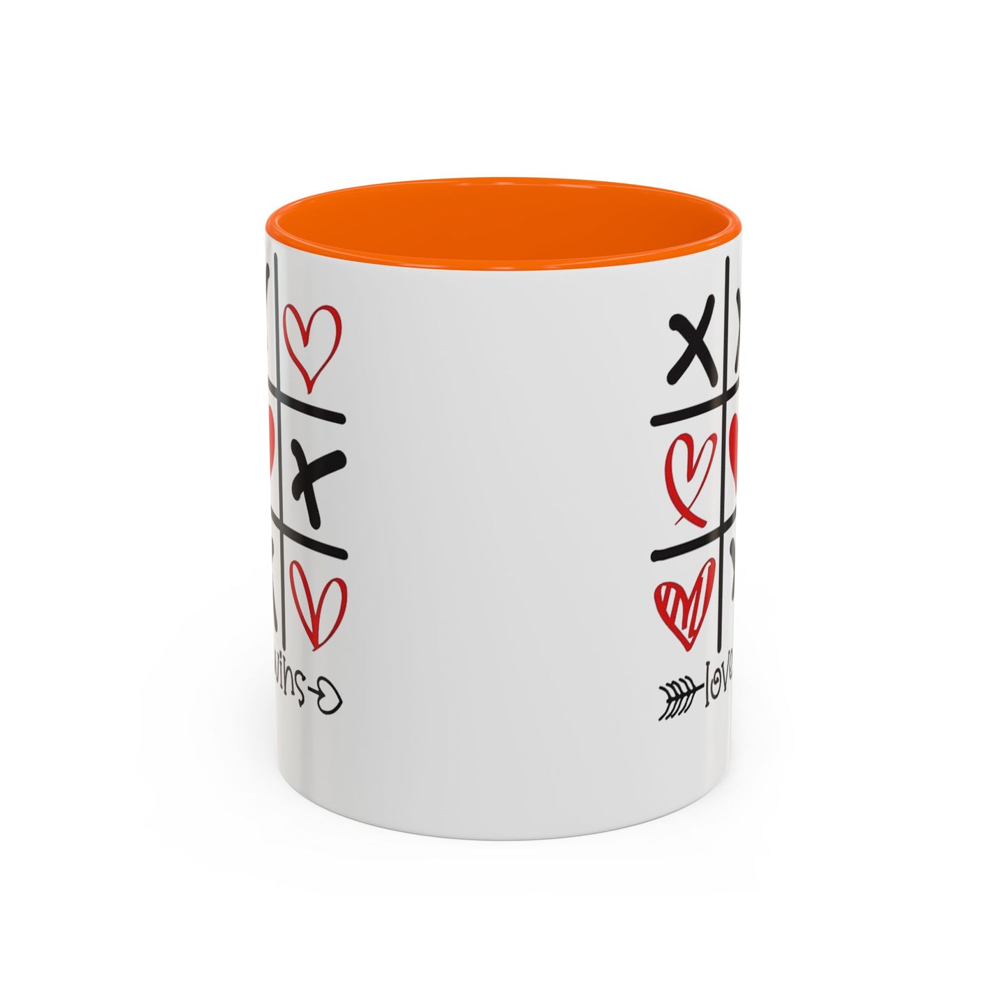 Love Wins Tic-Tac-Toe Heart Accent Coffee Mug — Romantic Valentine 11/15oz