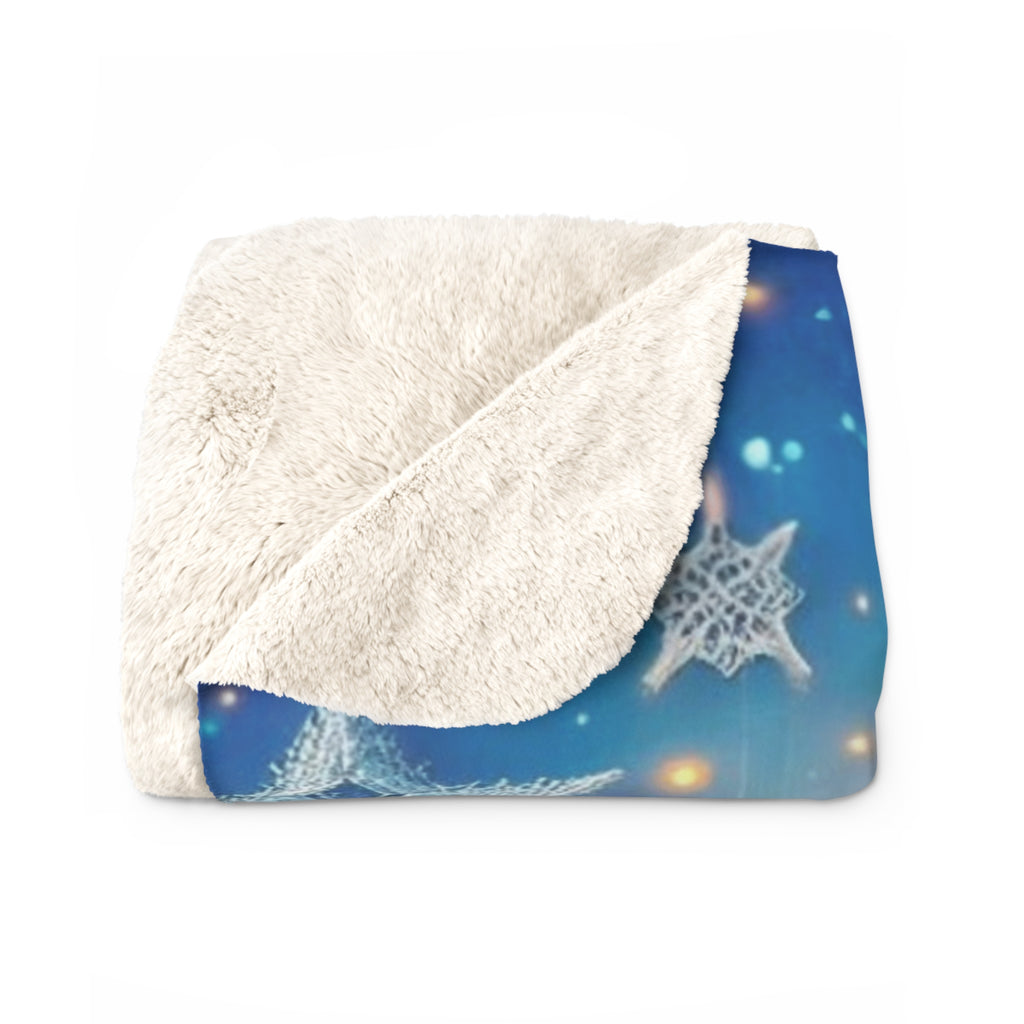 Cute Fox Holiday Sherpa Blanket  Moon & Snowflake Cozy Throw for Kids