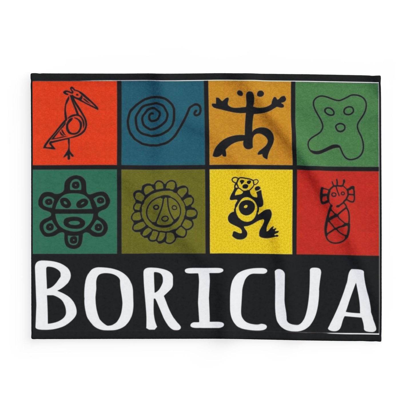 Boricua Pattern Fleece Blanket – Colorful Taino Symbols Cozy Throw