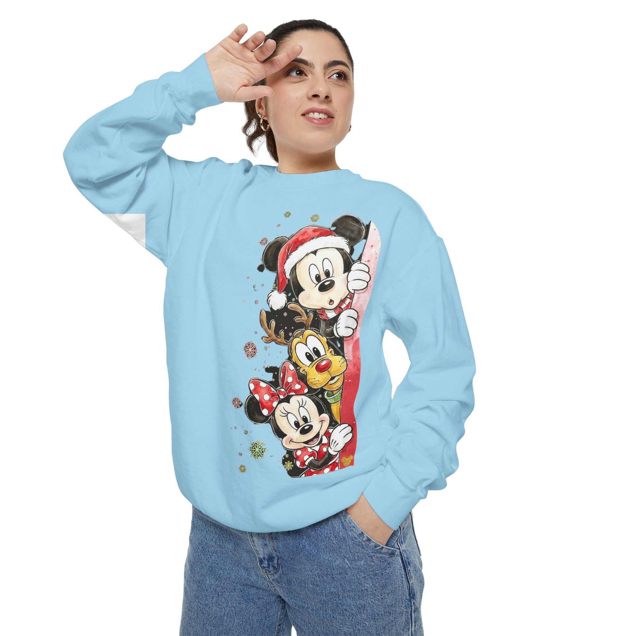 Christmas Disney Characters Sweatshirt  Mickey, Minnie & Pluto Holiday Crew Cartoon Christmas T-shirts and Sweaters