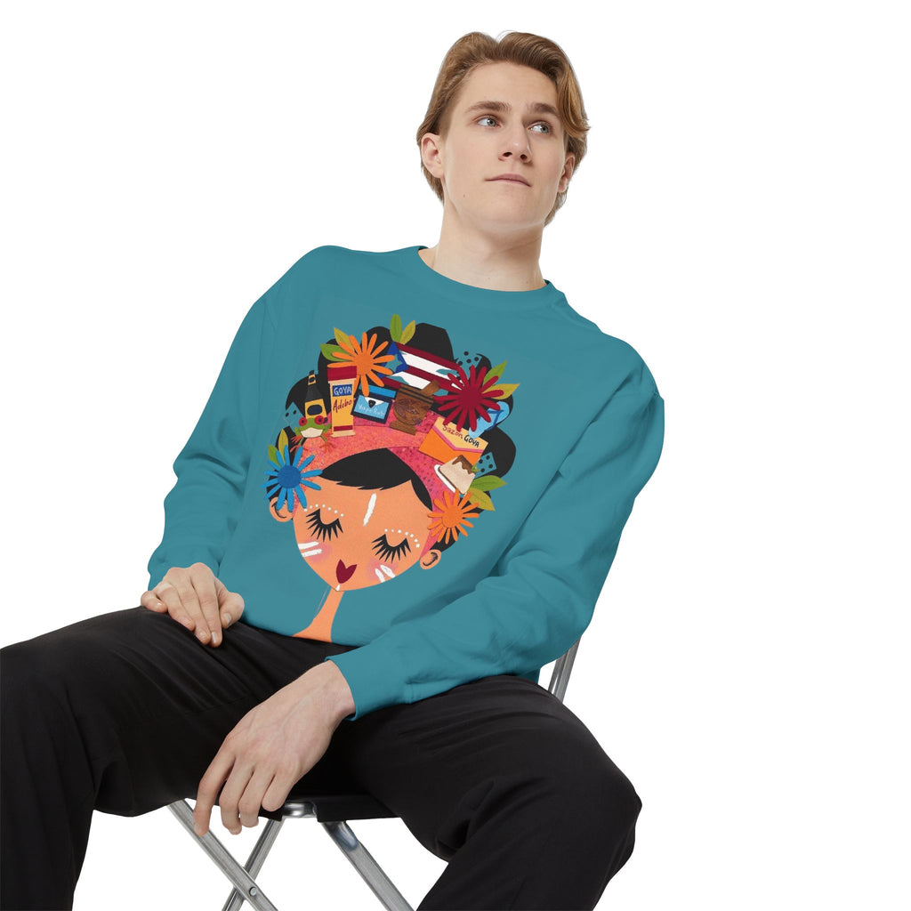 Floral Fiesta Sweatshirt — Colorful Tropical Woman Graphic Puerto Rico Navidades