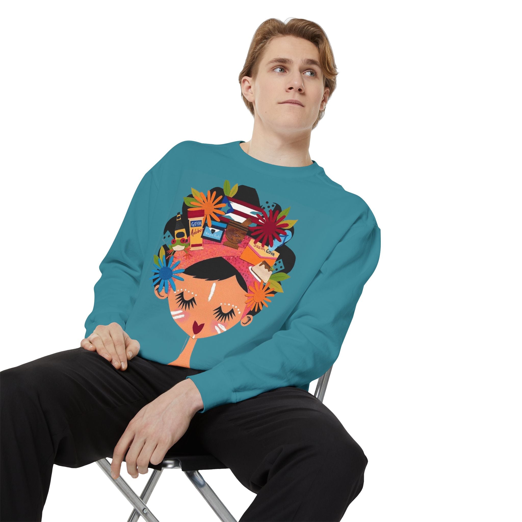 Floral Fiesta Sweatshirt — Colorful Tropical Woman Graphic Puerto Rico Navidades