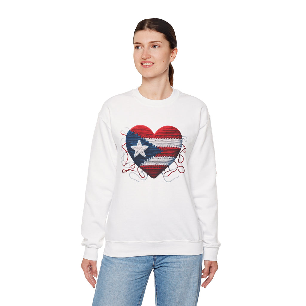 Puerto Rico Heart Crewneck Sweatshirt  Puerto Rican Flag Heart Knit Design