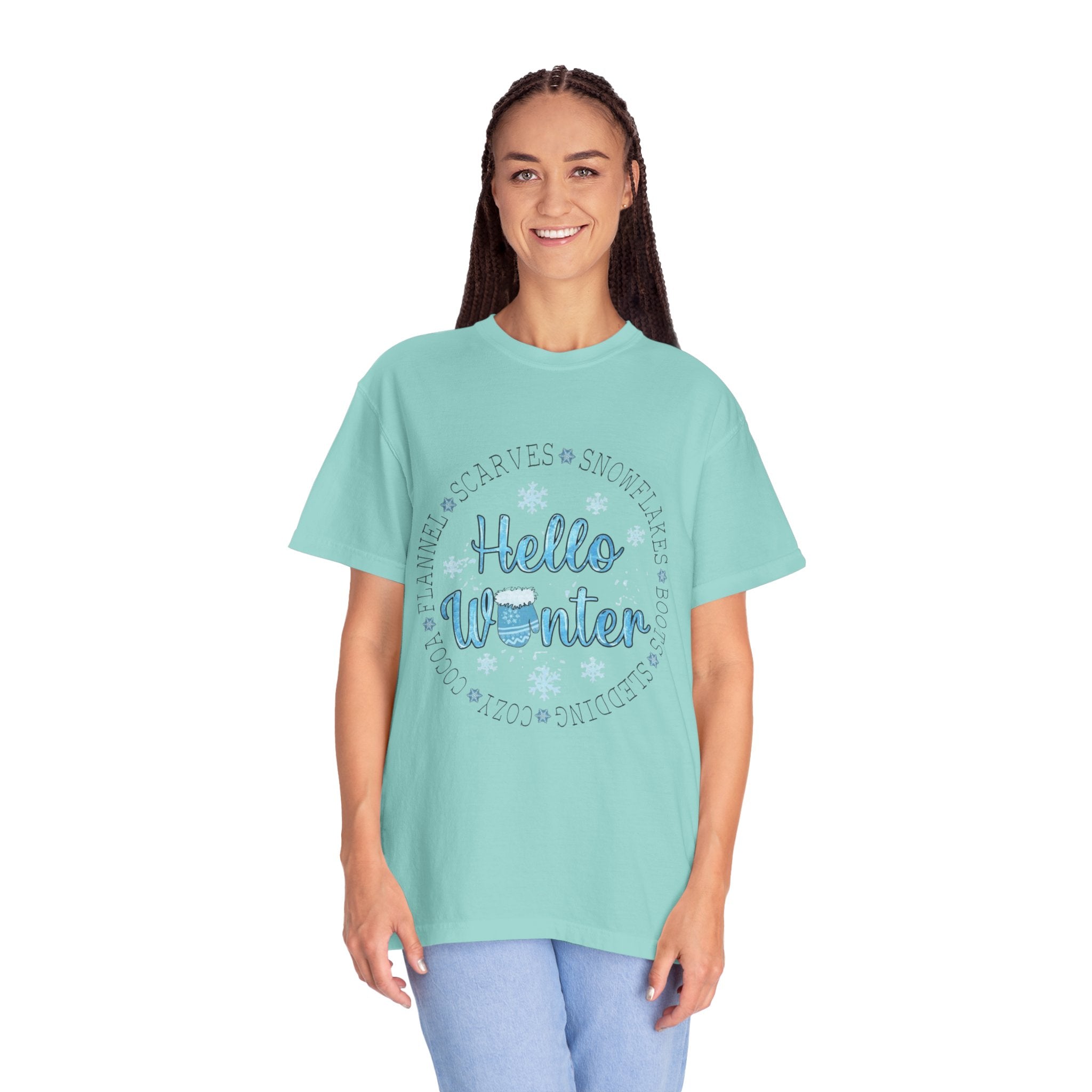 Hello Winter T‑Shirt  Cozy Snowflake Holiday Tee Christmas T-Shirts and Sweatshirts Collection