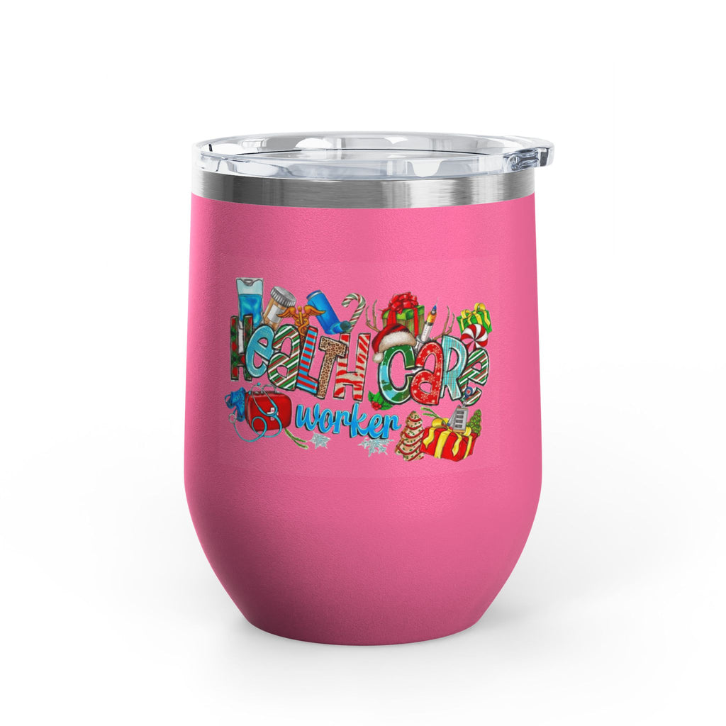 Healthcare Worker 12oz Wine Tumbler — Colorful Holiday Medical Staff Gift Medical Christmas Mug