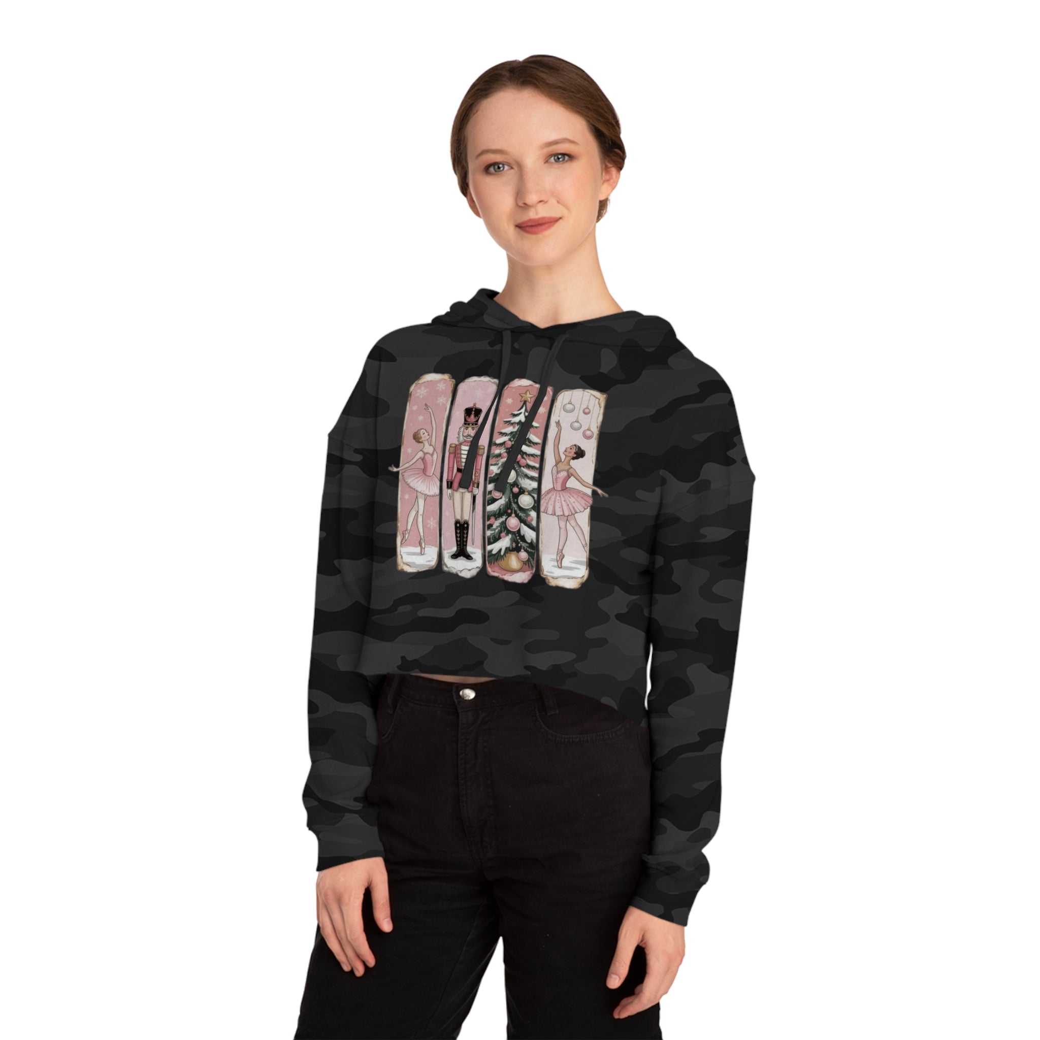 Nutcracker Ballerina Cropped Hoodie  Holiday Dance Sweater Cartoon Christmas T-shirts and Sweaters