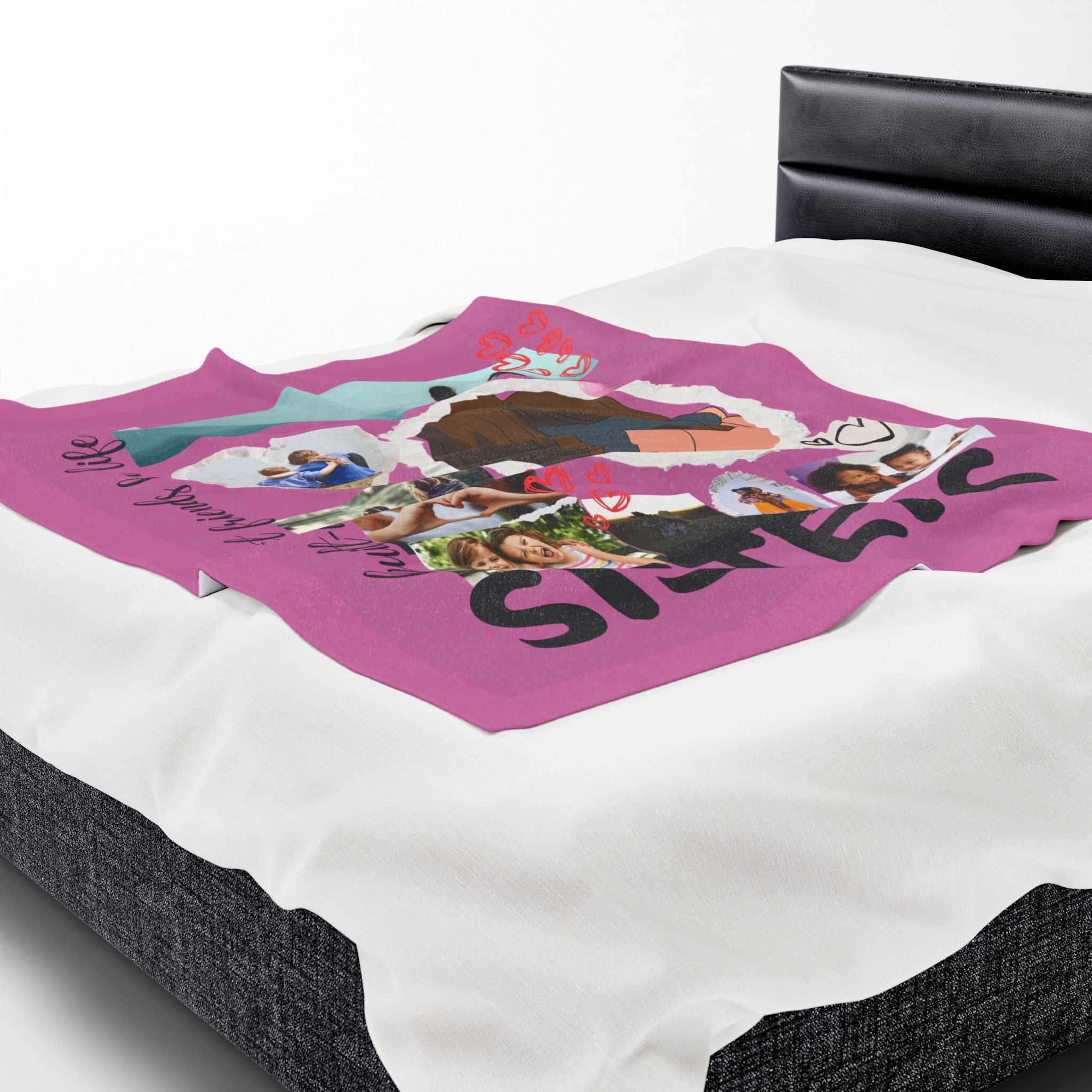 Sisters Velveteen Plush Blanket "Sisters" Photo Collage Keepsake Blanket Gift for Sister