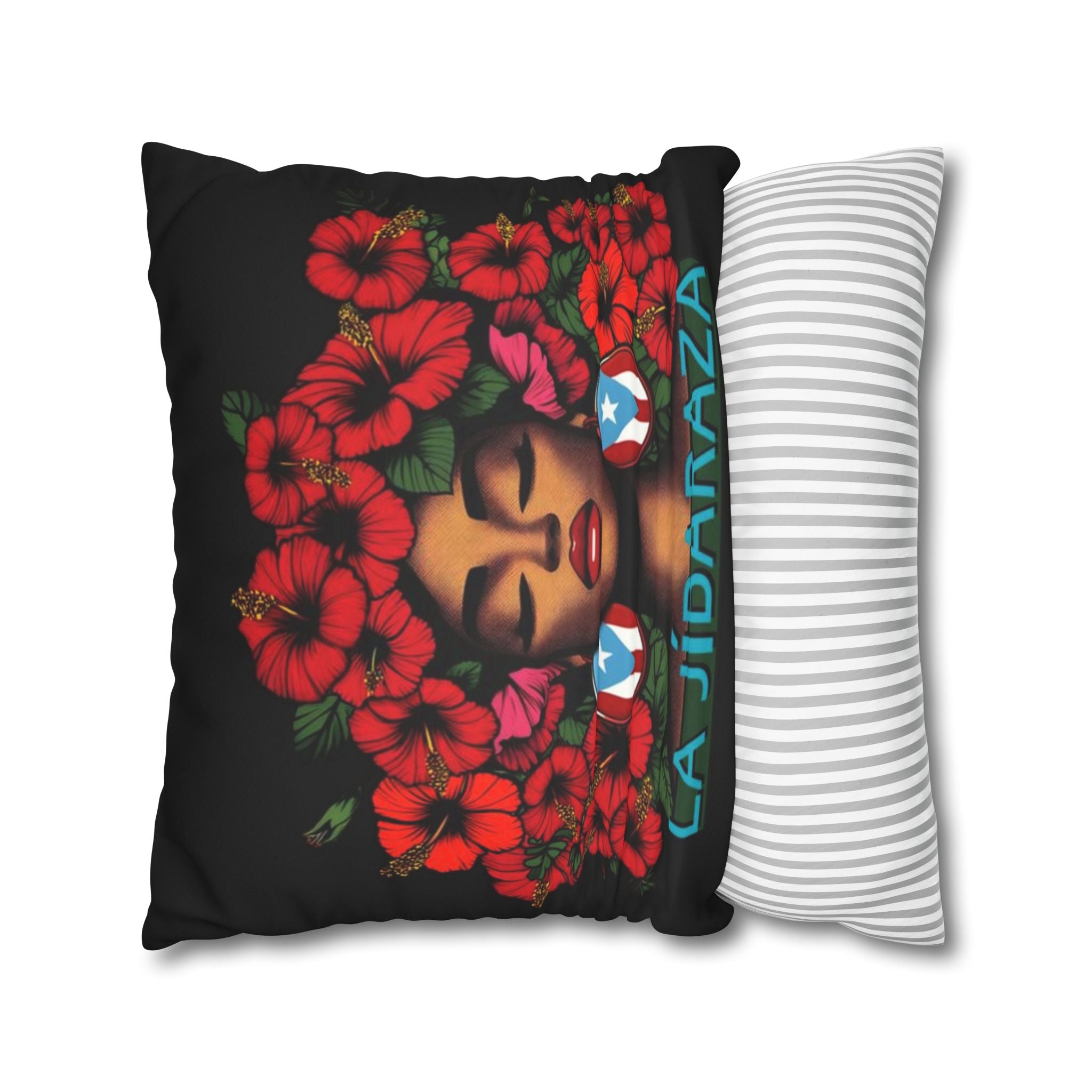 La Jíbara Pillowcase – Puerto Rican Floral Hair Art Square Pillow  Puerto Rico Culture Pillow
